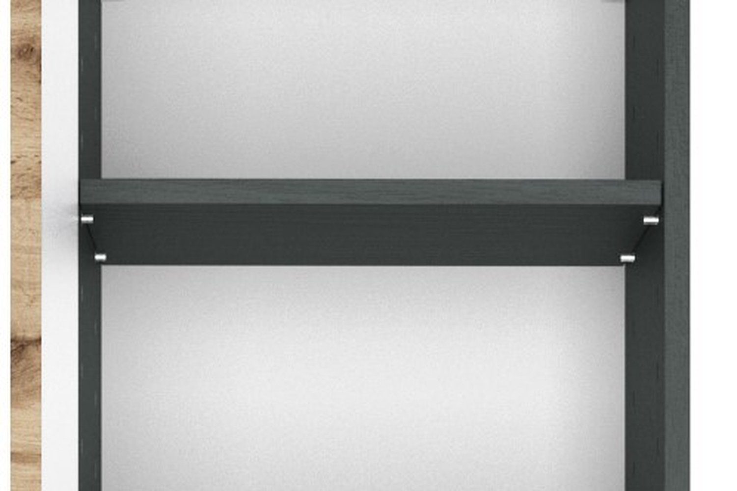 möbelando Midischrank Kopenhagen Moderner melaminharzbeschichteter Grafitgrau, in Türen Breite aus cm. 2 35 cm, mit Höhe aus Einlegeböden, MDF Korpus Midischrank, und Wotaneiche, in Spanplatte 3 130 Tiefe 40, Front