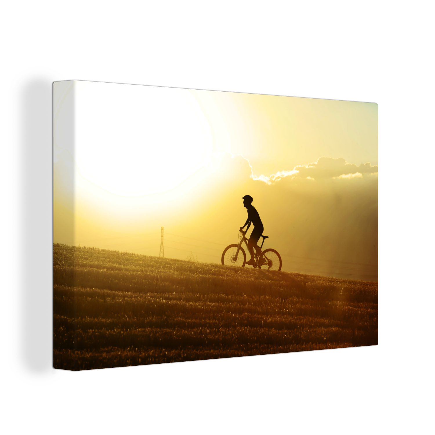 Mountainbiker Aufhängefertig, cm St), ab, Leinwandbilder, Leinwandbild 30x20 OneMillionCanvasses® (1 mit dem Wanddeko, Wandbild Mountainbike steigt