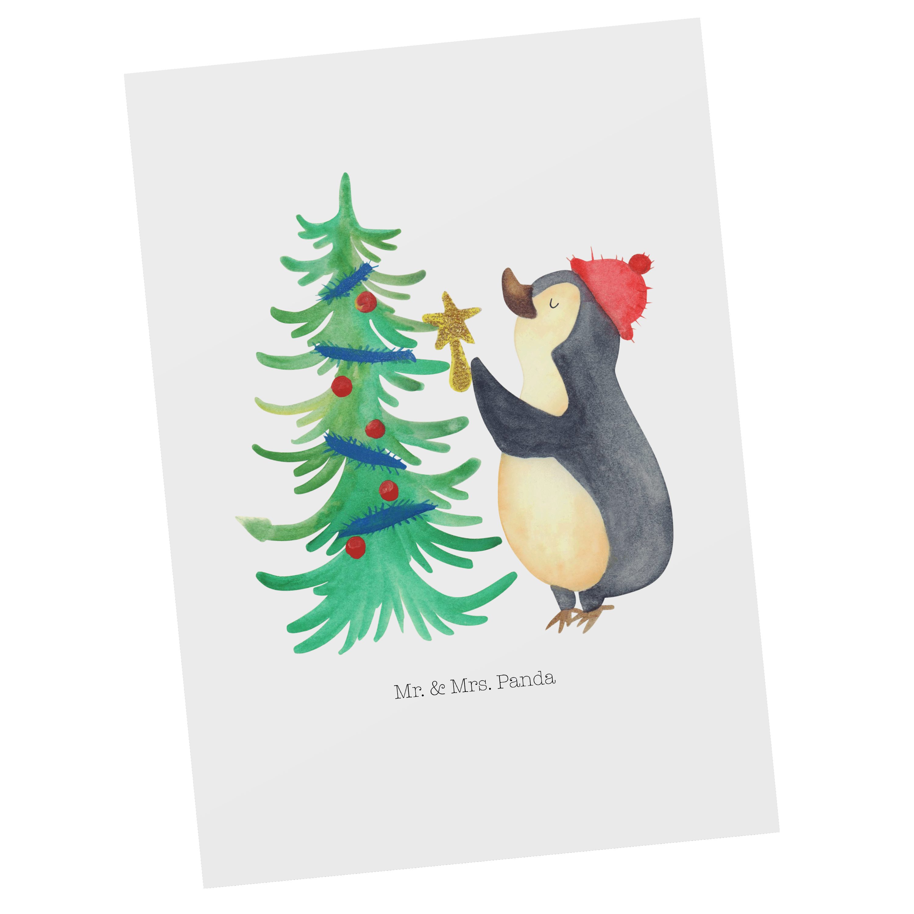 Mrs. Panda Pinguin Postkarte - Einladungskart Mr. - Weiß Weihnachtsbaum Geschenk, Wintermotiv, &