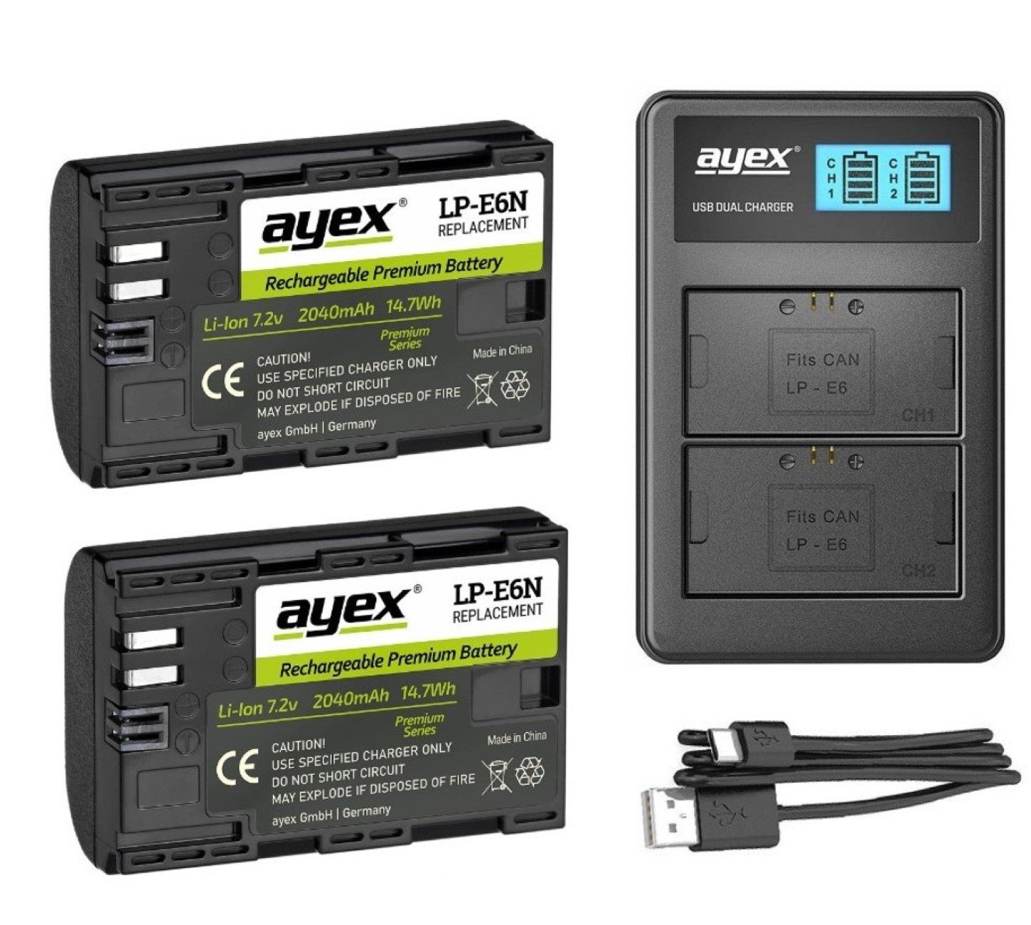 2x LP-E6N Akku für Canon + USB Dual-Ladegerät Kamera-Akku