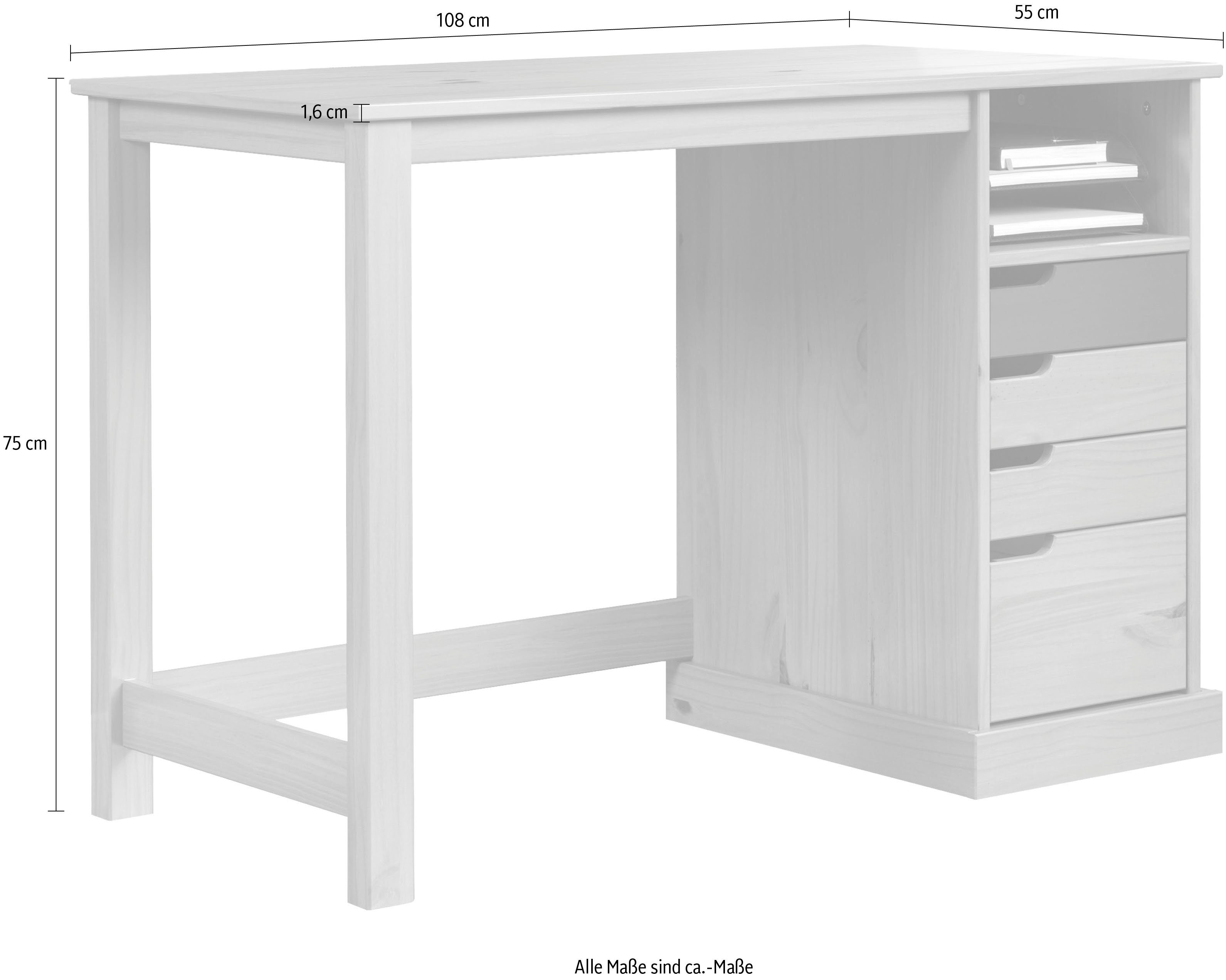 Schreibtisch praktisch INTER-FURN massivem und Honigfarben/Grau/Weiß Mestre, aus Kiefernholz