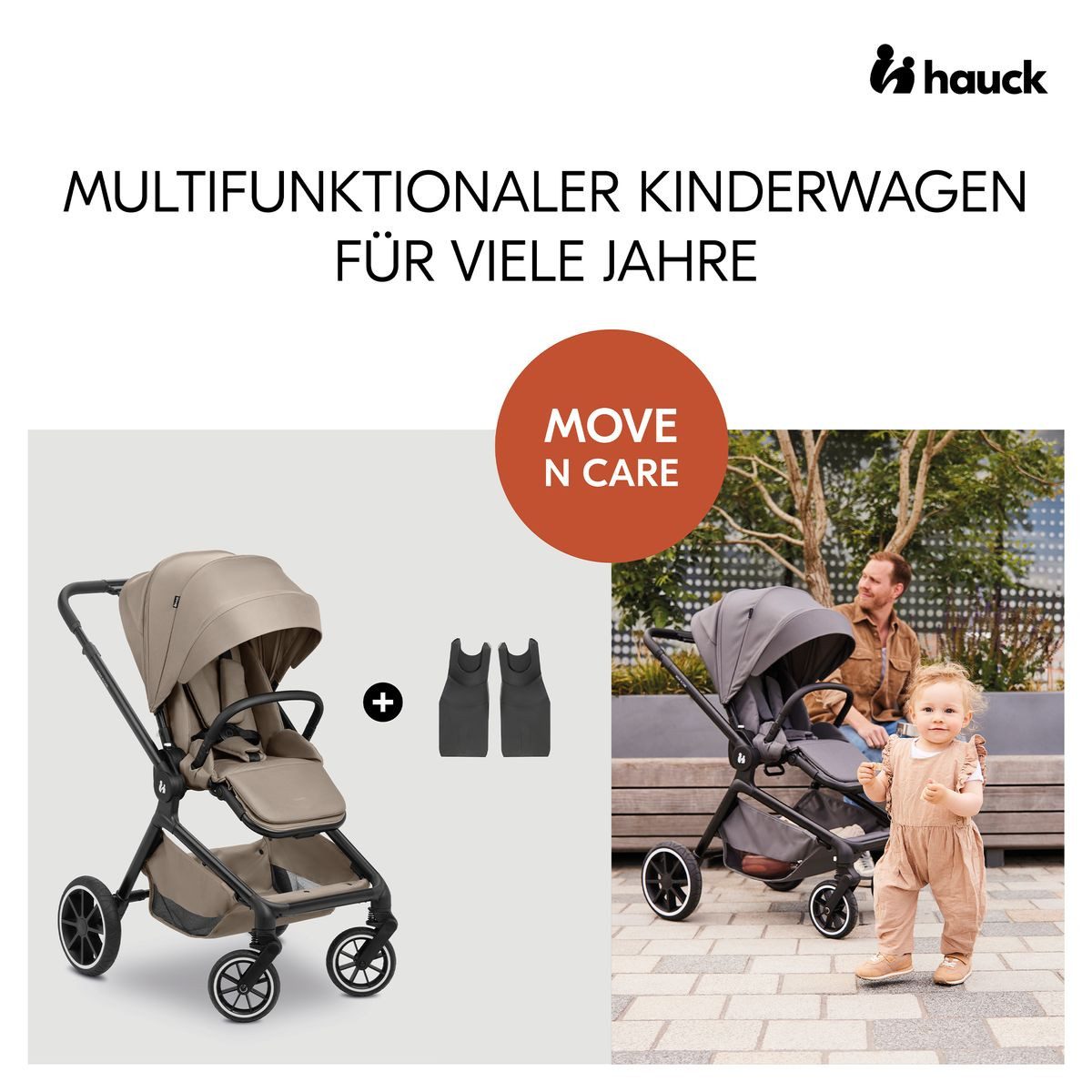 Hauck Kinder-Buggy Move N Care 2in1 Travel Set - Mocha, Sportwagen mit Liegefunktion inkl. Babyschale & Adapter bis 22 kg