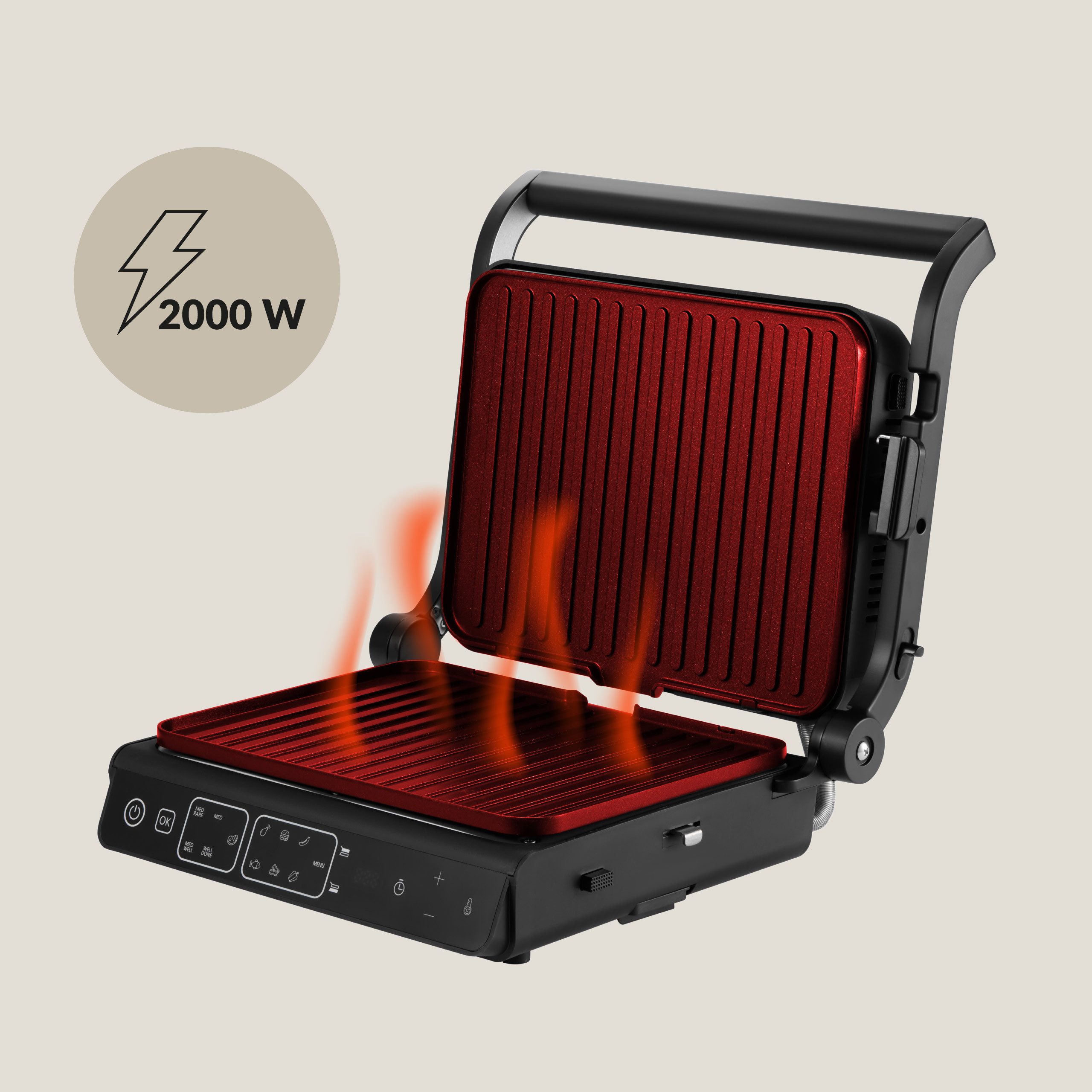 Zeegma Kontaktgrill GRILL MASTER, 2000 W, 2000 W/10 Programme/Nadelthermometer/180°/Timer