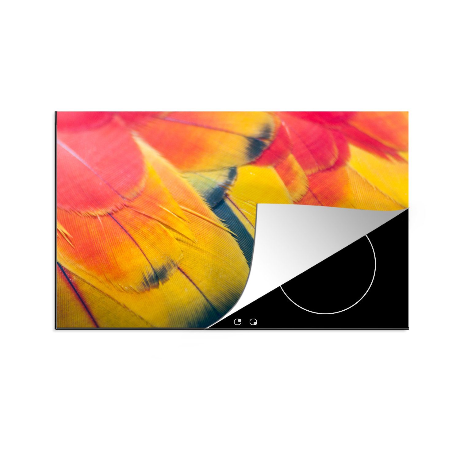 MuchoWow Herdblende-/Abdeckplatte Gefiederstruktur eines Papageis, Vinyl, (1 tlg), 81x52 cm, Induktionskochfeld Schutz für die küche, Ceranfeldabdeckung