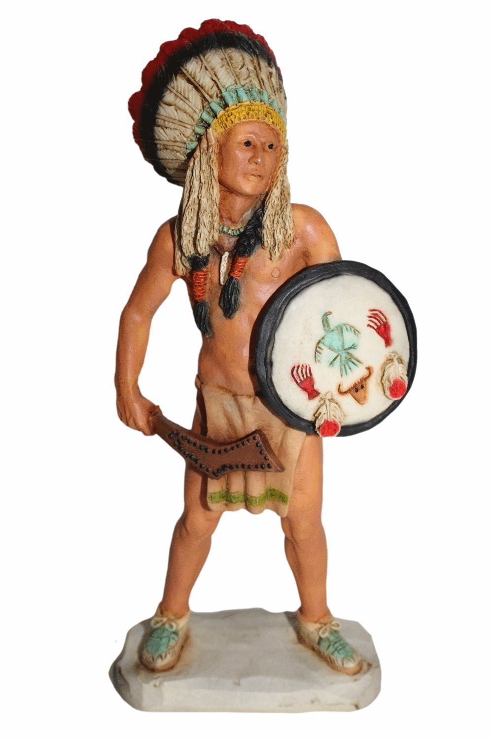 Dekofigur in Face Castagna Skulptur the Figur Rain Kriegshäuptling Schild in Hand der stehend Native American mit 18cm