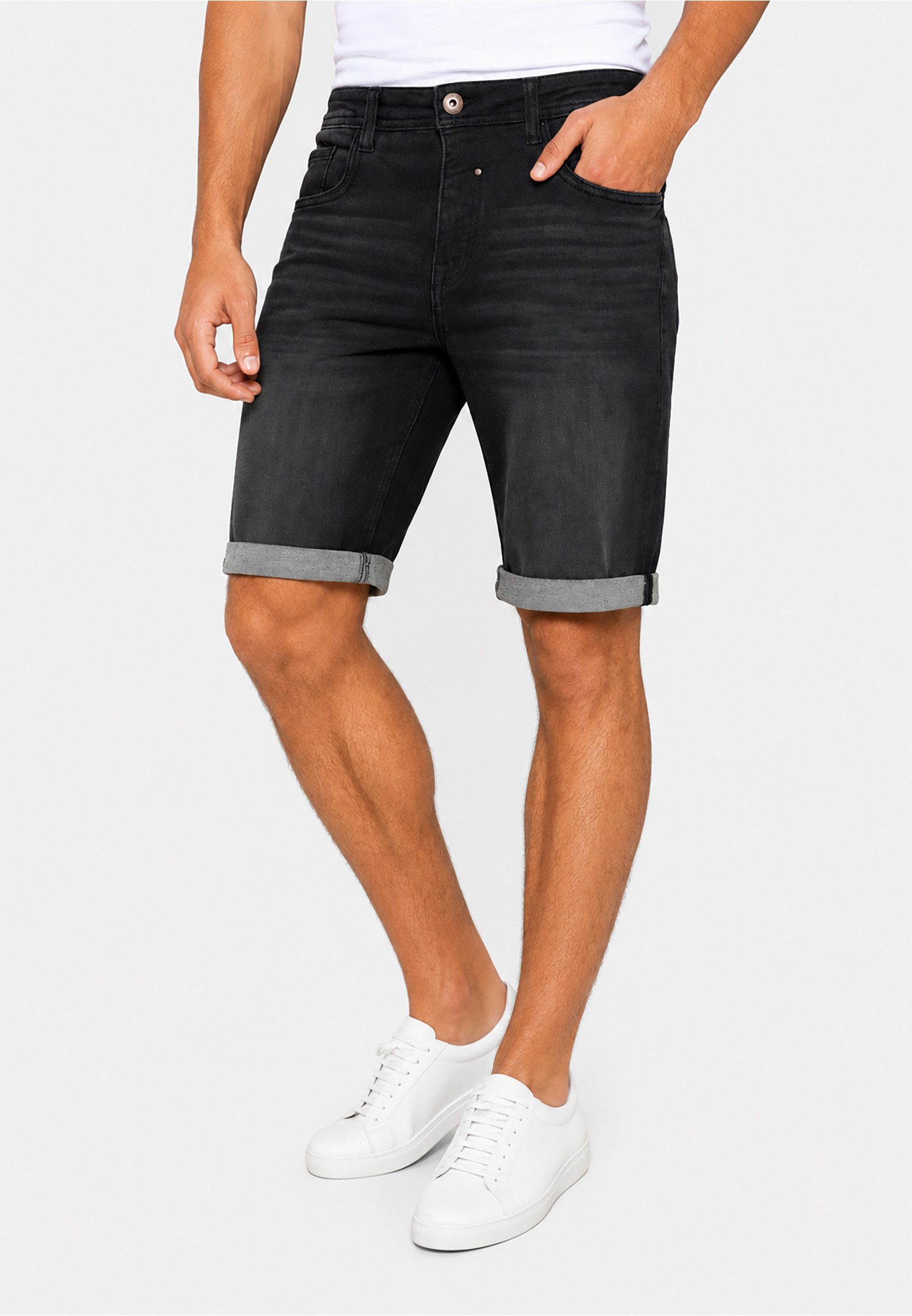 SUBLEVEL Jeansshorts Bequemer Schnitt Umschlag Klassischer für Herren (1-tlg) Baumwolle Normal Fit Einfarbig atmungsaktiv Reißverschluss – Bild 2 von 5