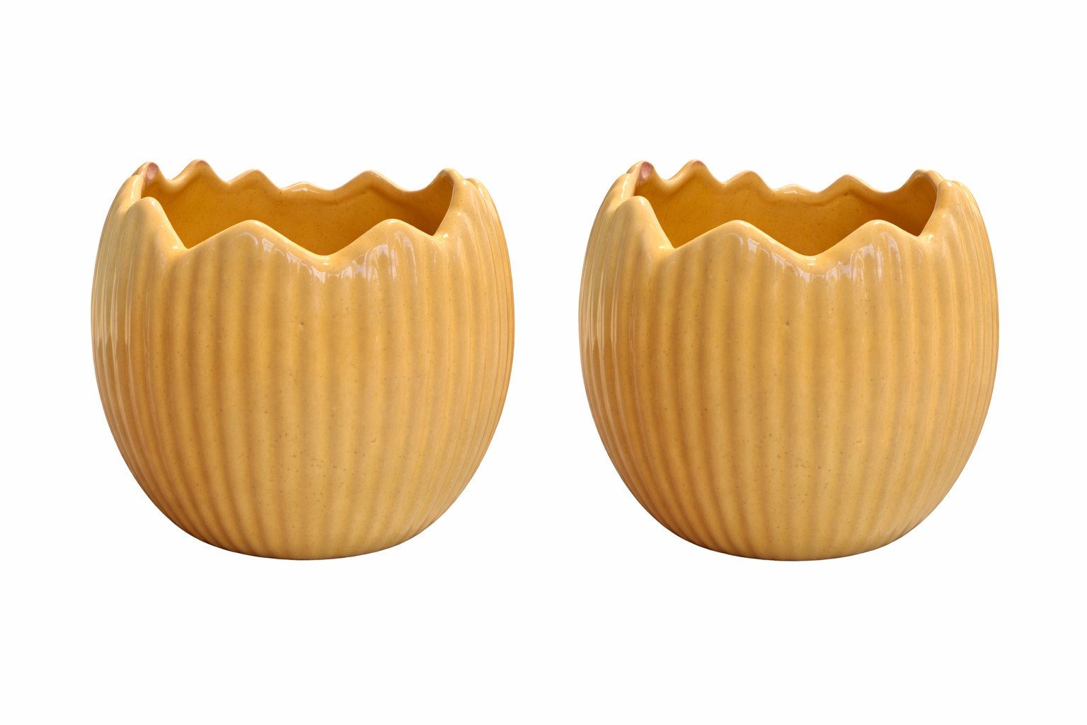 finehomegarden Blumentopf Pflanzei Eierschalen 2er Set - Pflanzgefäß Keramik gelb Eierschalen (Set, 2 St., 2er-Set), Ostern - Topf Blumentopf Ø10,5cm H10cm
