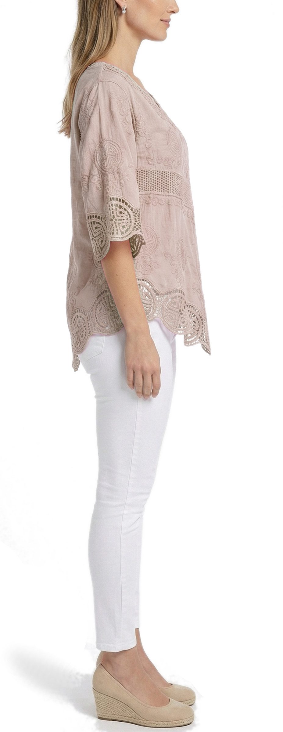 dy_mode Tunika Damen Tunika 3/4 Arm mit Spitze – Leichte Baumwoll Bluse für günstig online kaufen