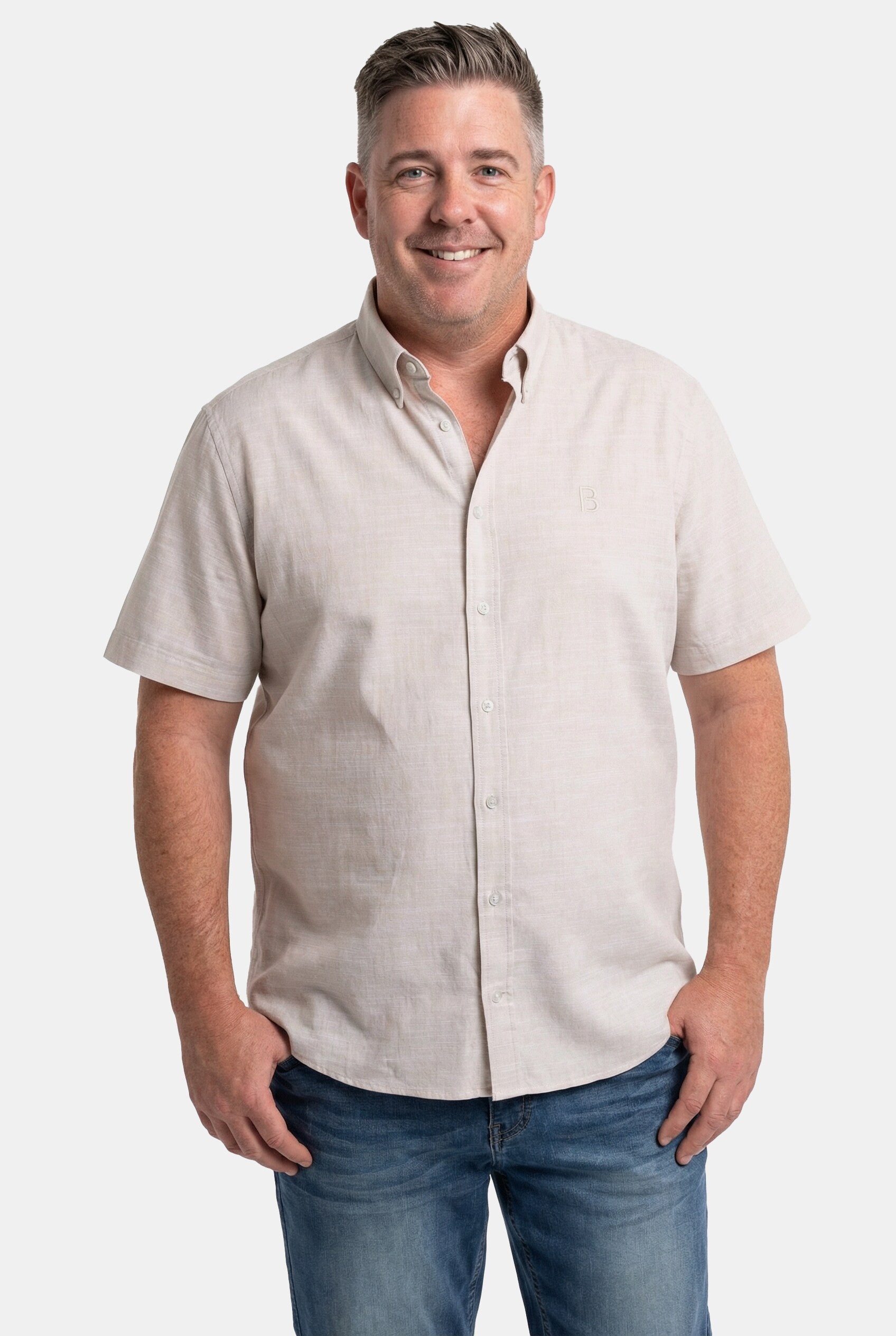 Boston Park Kurzarmhemd Leinenoptik-Hemd Halbarm Buttondown-Kragen
