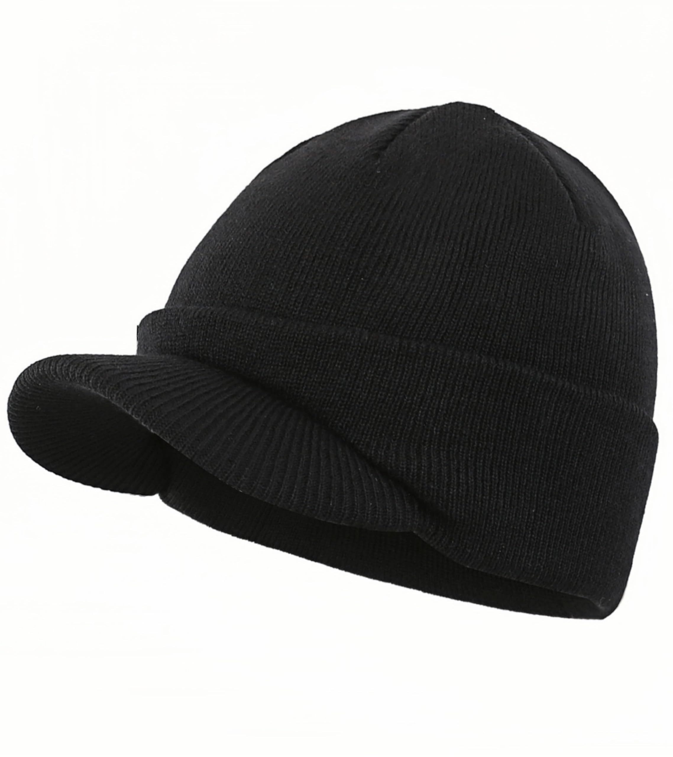 Oemmn Strickmütze Herren-Wintermütze mit Schirm, Wintermütze Ohrenklappen Herren warme Strickmütze mit doppeltem Umschlag, Beanie, Watch-Cap