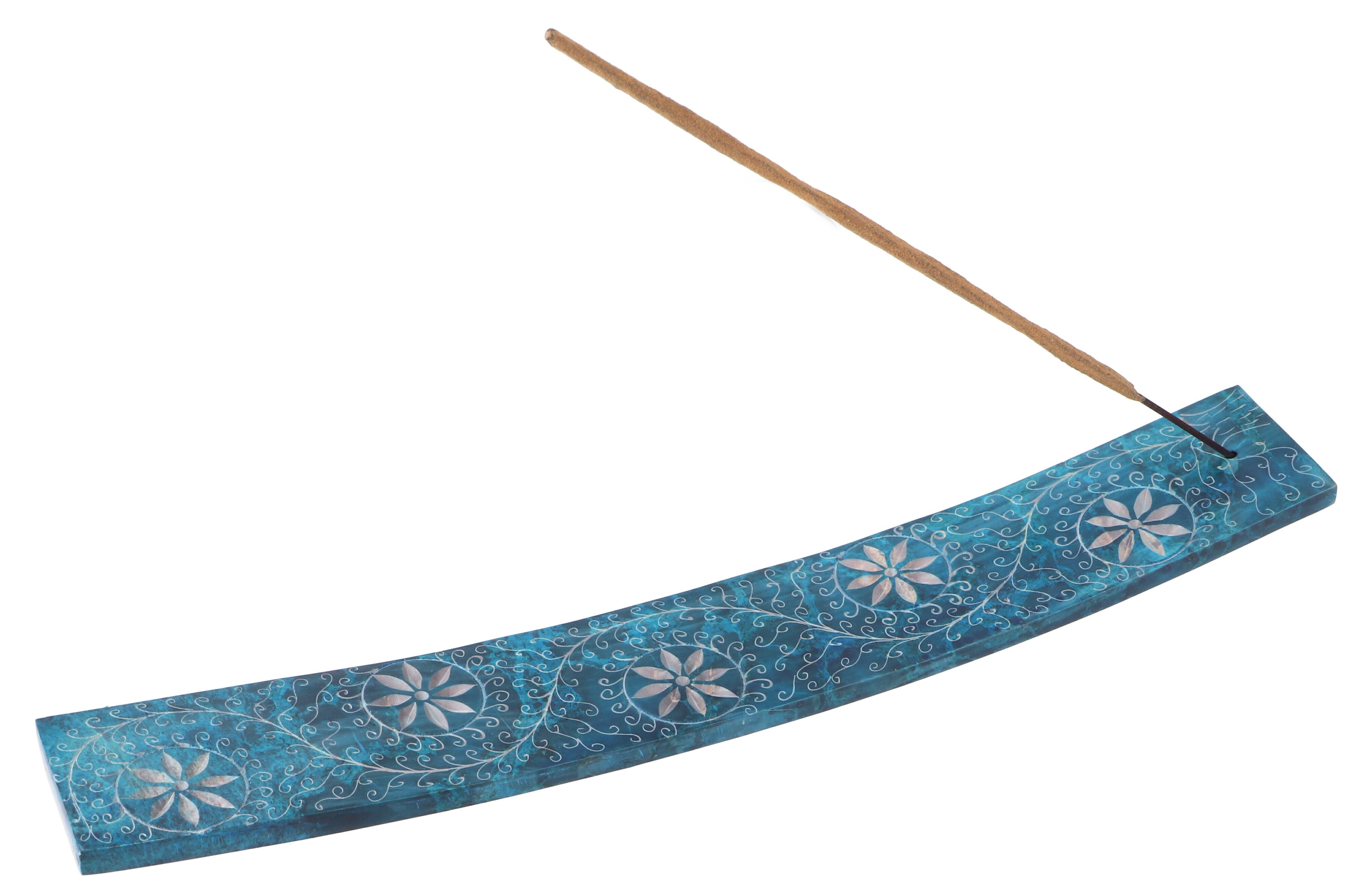 Guru-Shop Räucherstäbchen-Halter Speckstein Räucherstäbchenhalter - Ranke/ blau