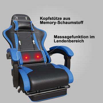 HOMALL Gaming-Stuhl Massage Gaming Stuhl mit Fußstütze 90-135° Rückenlehne einstellbar