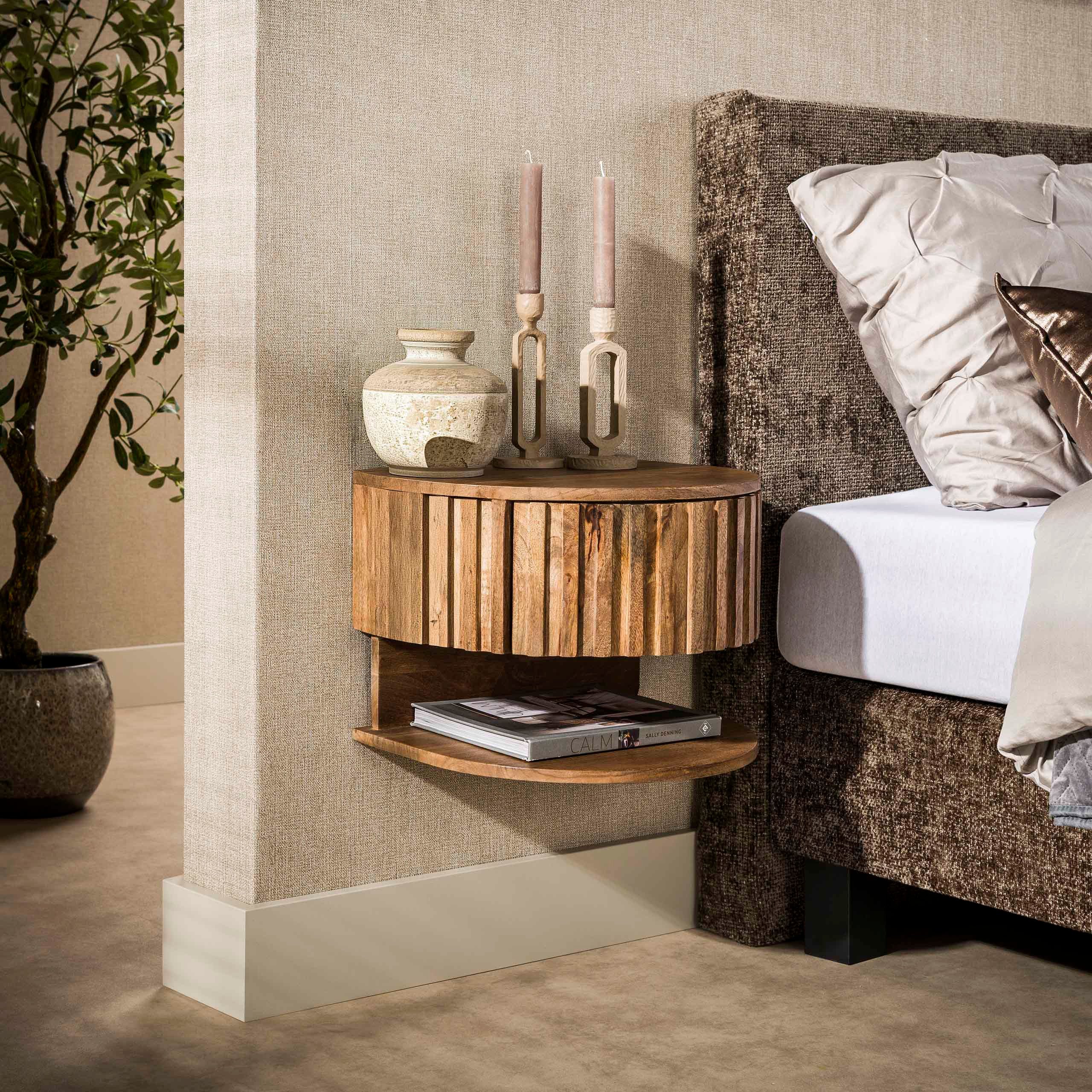 Sitheim-Europe Nachttisch Ridge shelve schwebend 1 Schublade / Massiv Mango sand