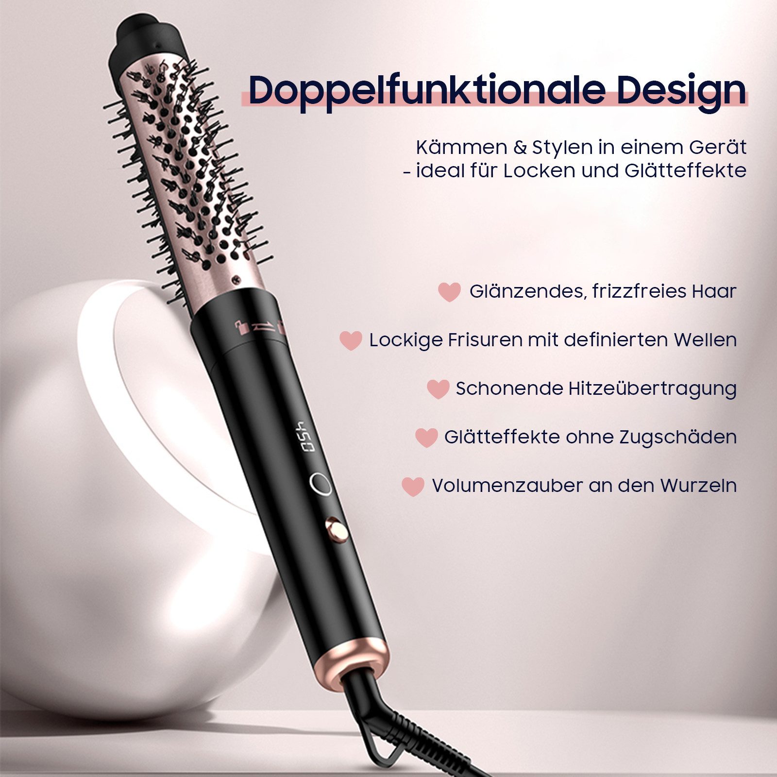 Comfy Mate Lockenstab 5 in 1, Keramik Lockeneisen mit Multifunktion Lockenbürste, Turmalin-Keramik, Lockenstabe mit Verschiedenen Aufsätzen Große und Kleine Locken 9-32mm
