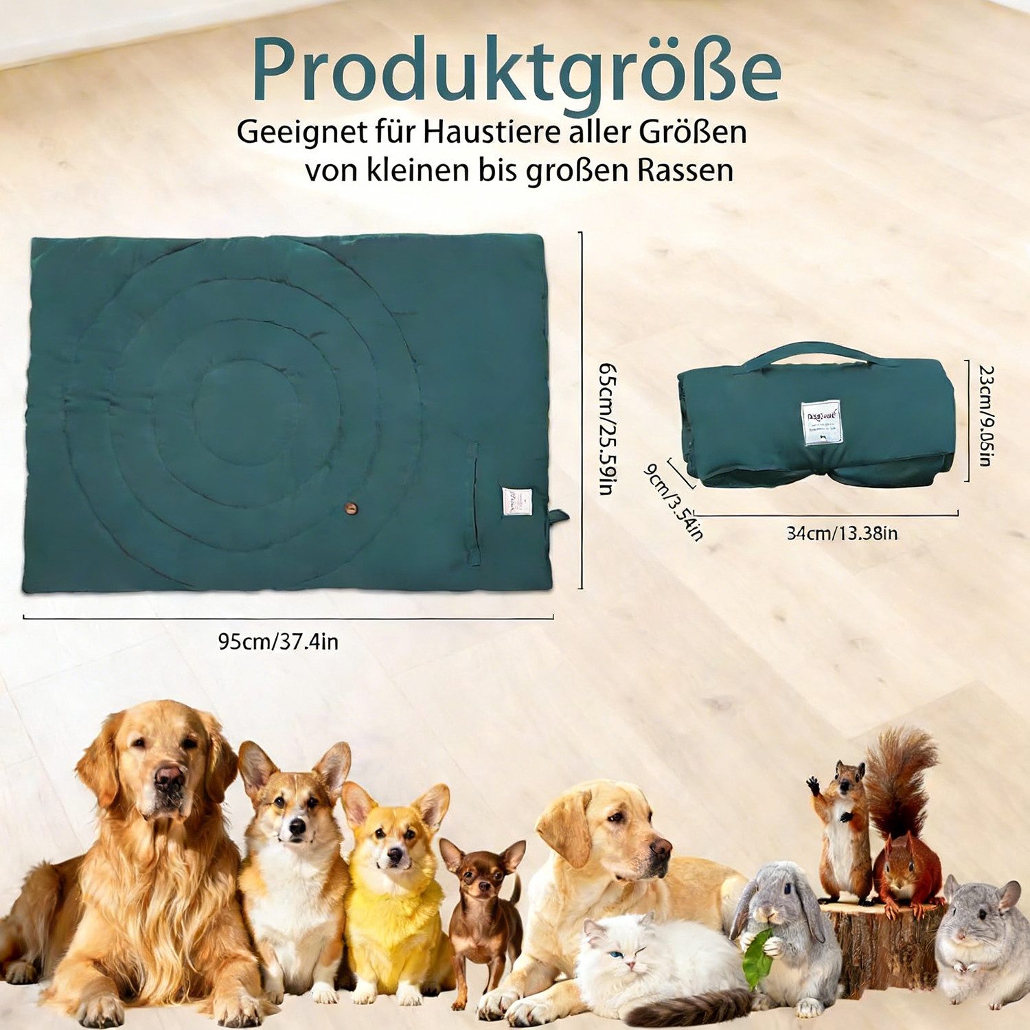 Fyrove Hundematte Hundedecke für unterwegs wasserdicht rutschfeste Hundematte 95×65 cm, extra weiches Material, wasserabweisend, Hundekissen für Reise Camping