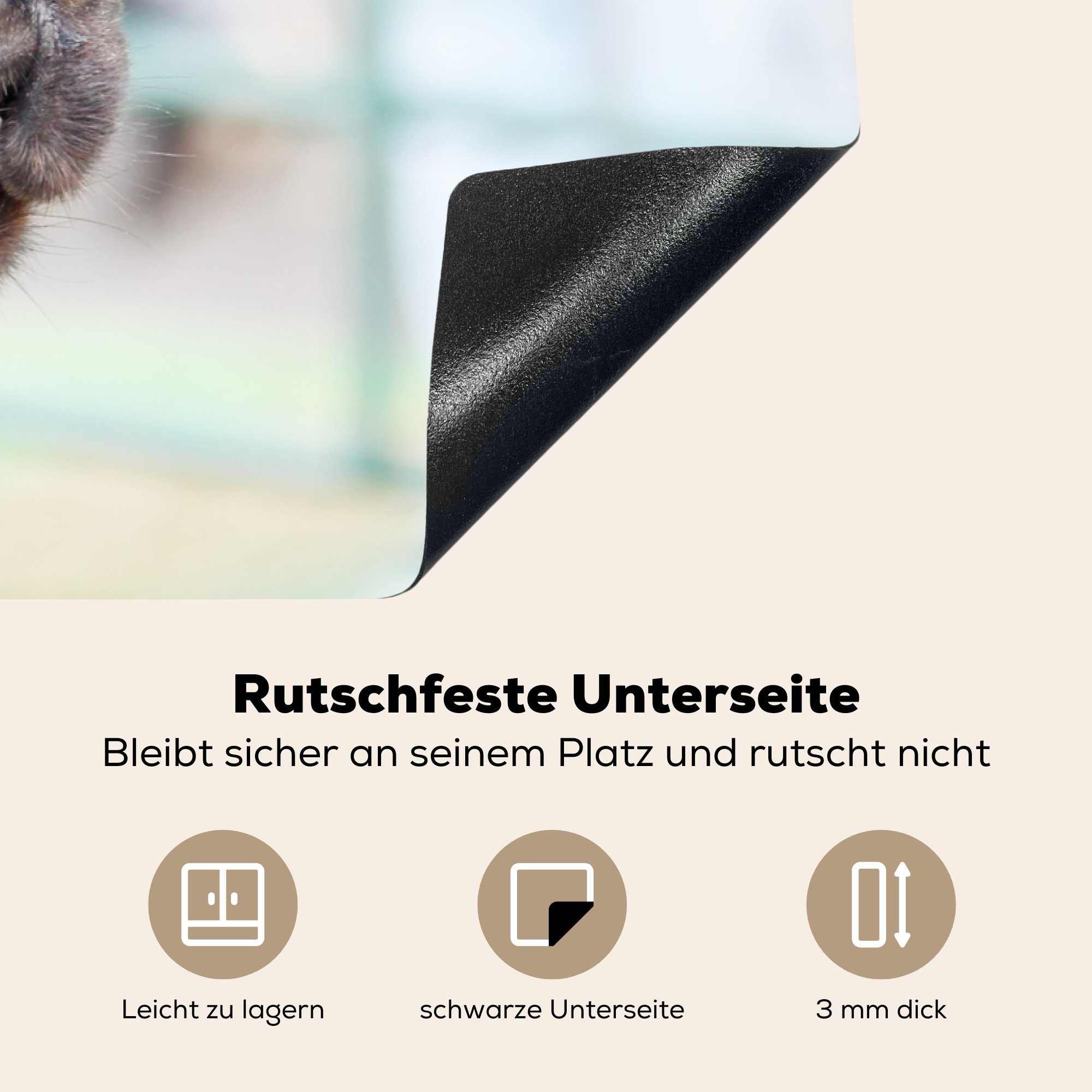 Herdblende-/Abdeckplatte (1 Lama Induktionskochfeld MuchoWow cm, - Zähne, tlg), Fell Vinyl, 81x52 küche, die für Schutz Ceranfeldabdeckung -