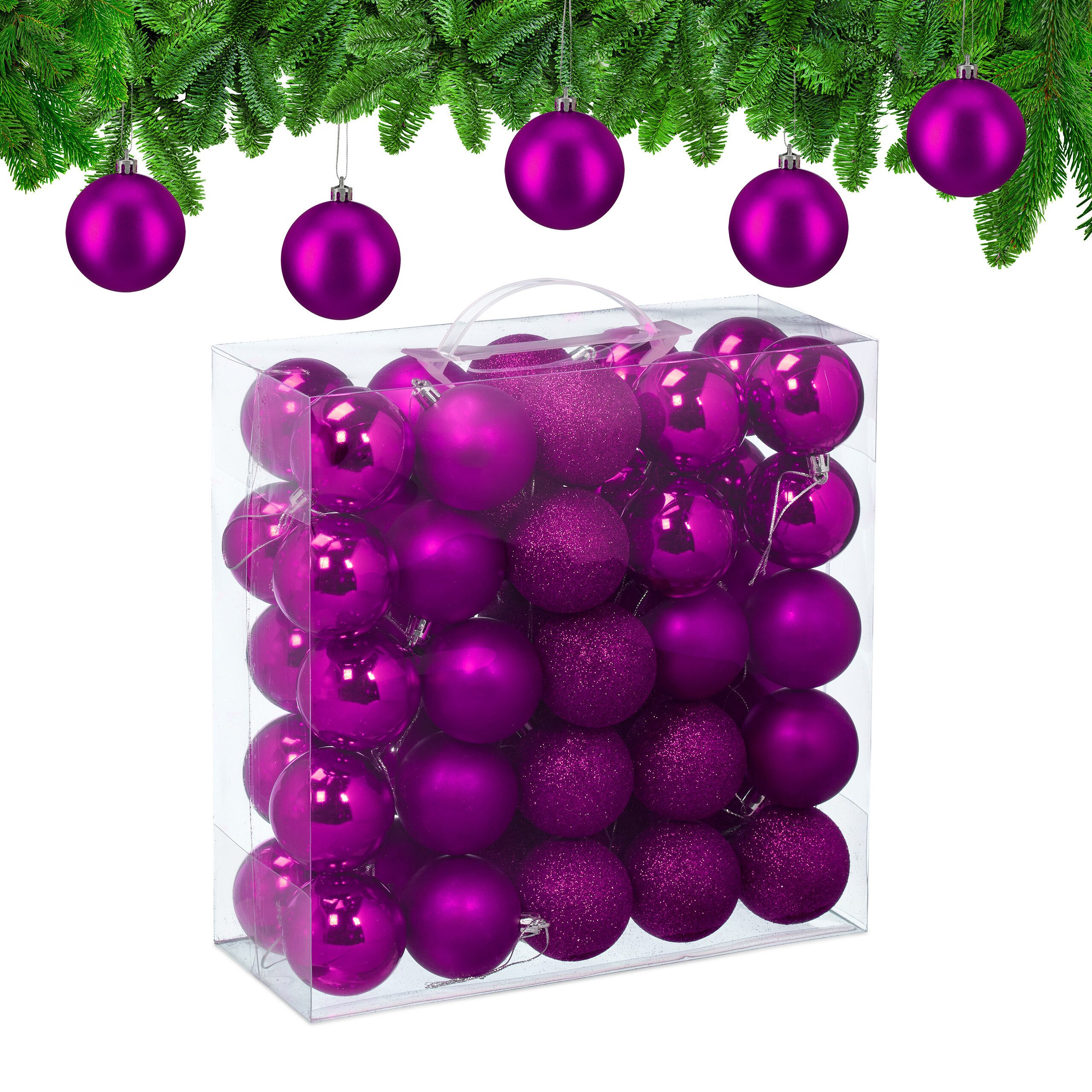 relaxdays Weihnachtsbaumkugel Weihnachtskugeln im 50er Set (50 St), Pink