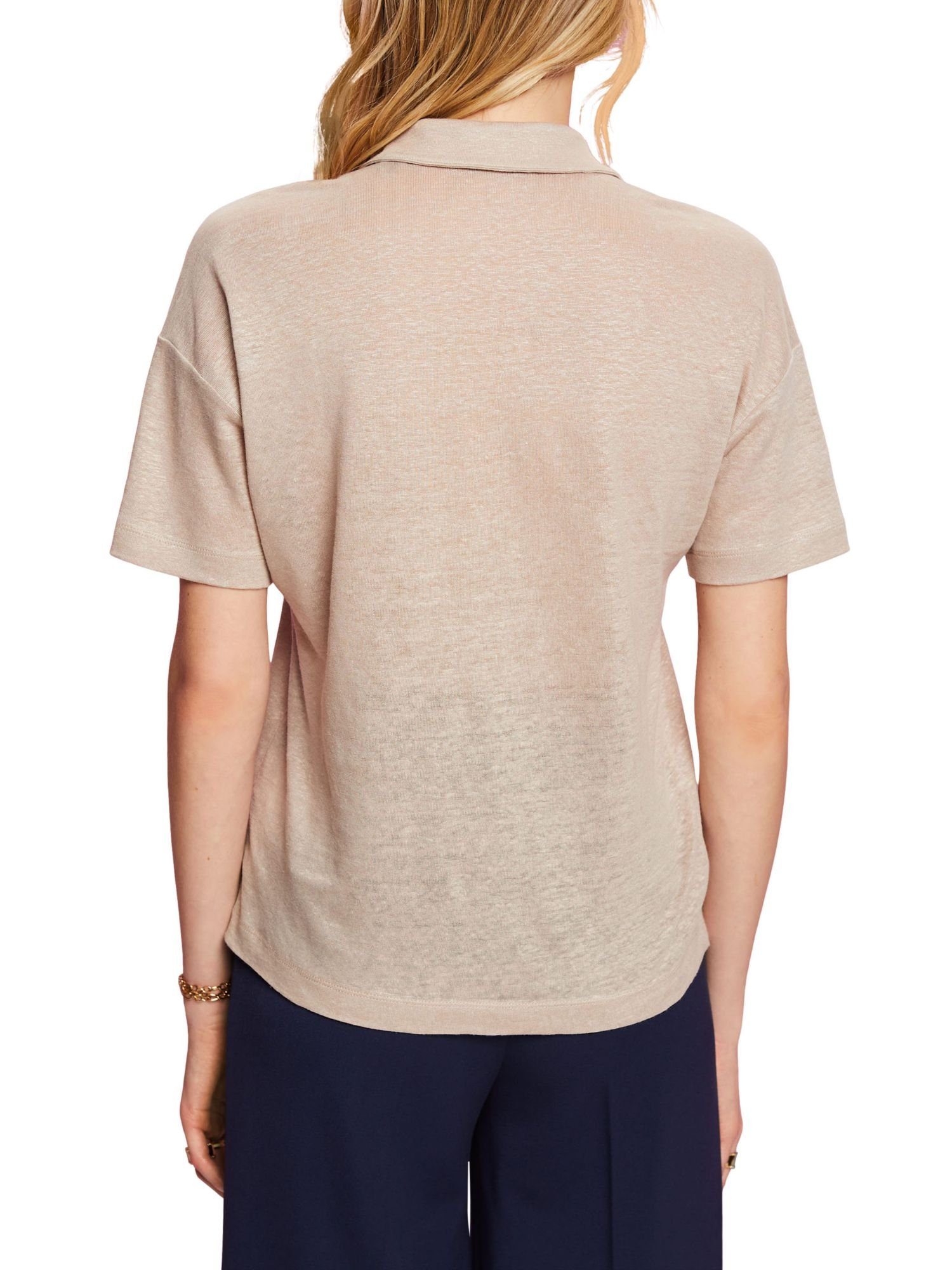 Esprit Collection TAUPE Polokragen, (1-tlg) mit 100 Leinen % T-Shirt T-Shirt LIGHT