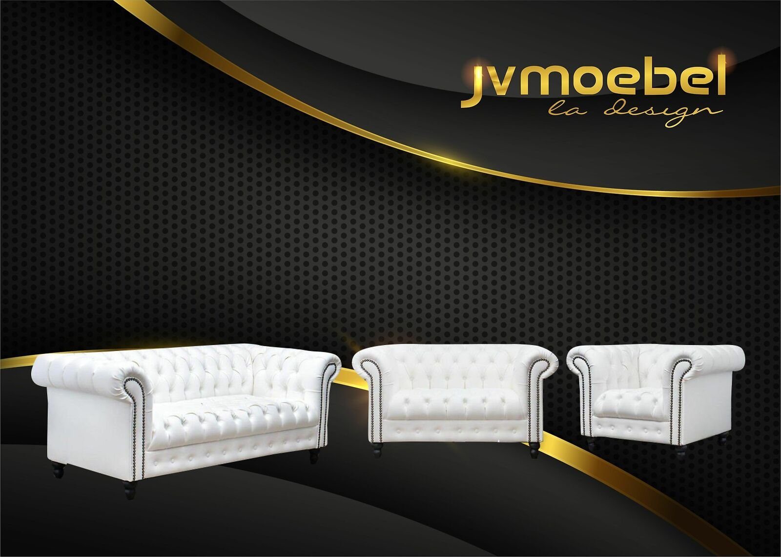 Günstig und beliebt JVmoebel Sofa, Die Rückenlehne Weiß Armlehne Sitzfläche mit verziert, Knöpfen die ist Nieten mit und