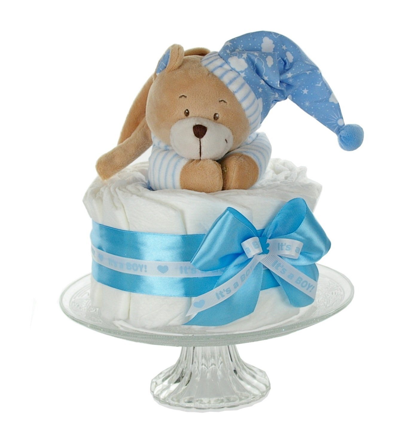 It´s Geschenk Windeltorte Babyparty dubistda-WINDELTORTEN- blau, Neugeborenen-Geschenkset boy, Geburt Spieluhr a Bär