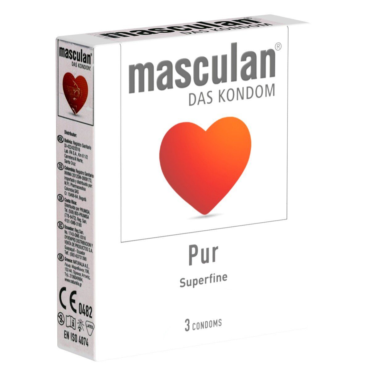 Masculan Kondome Pur (superfine) Packung mit, 3 St., gefühlsechte Qualitätskondome für natürliche Nähe, kristallklare, superdünne Kondome