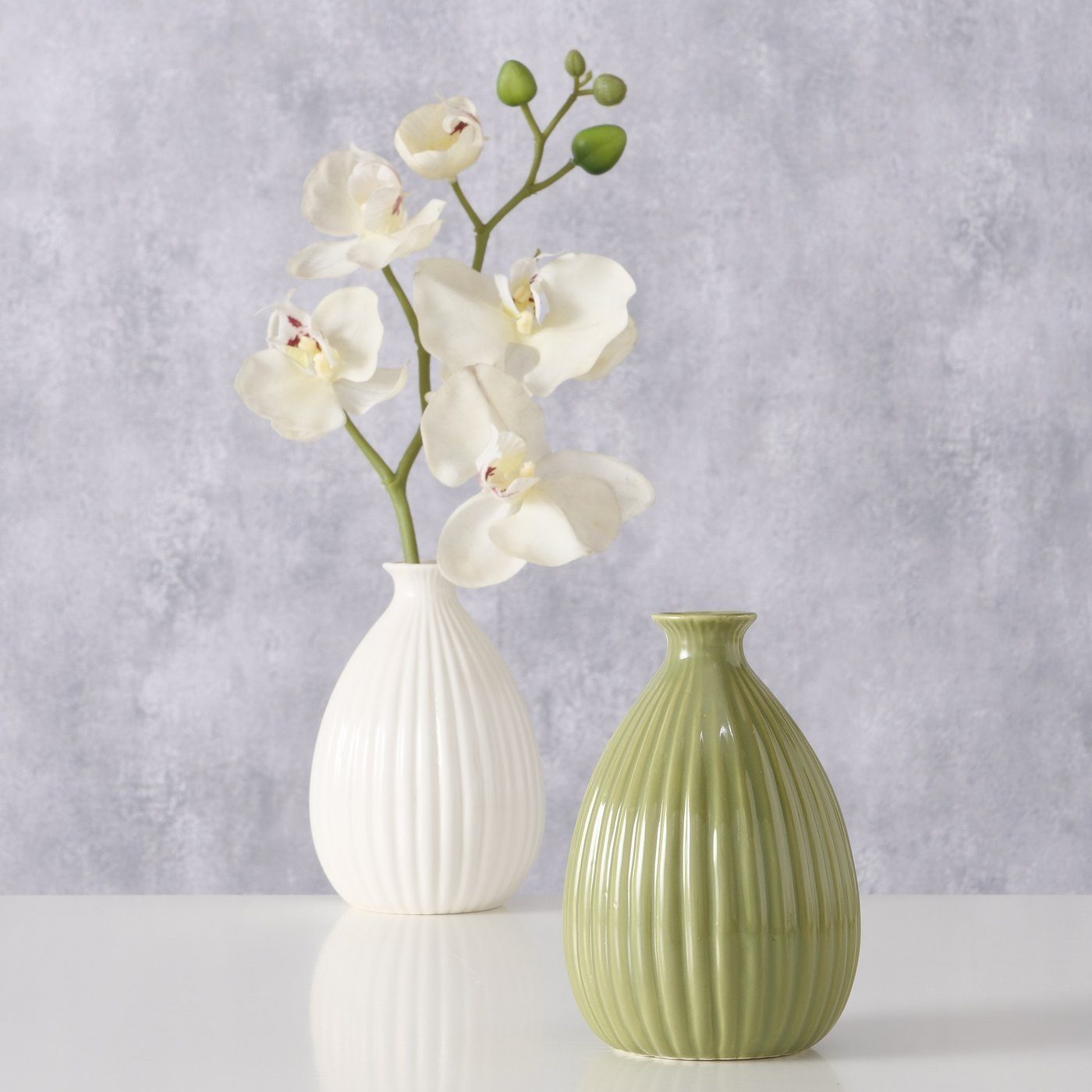 BOLTZE Dekovase 2er Set "Pilar" aus Porzellan in grün/weiß, Vase Blumenvase (2 St)