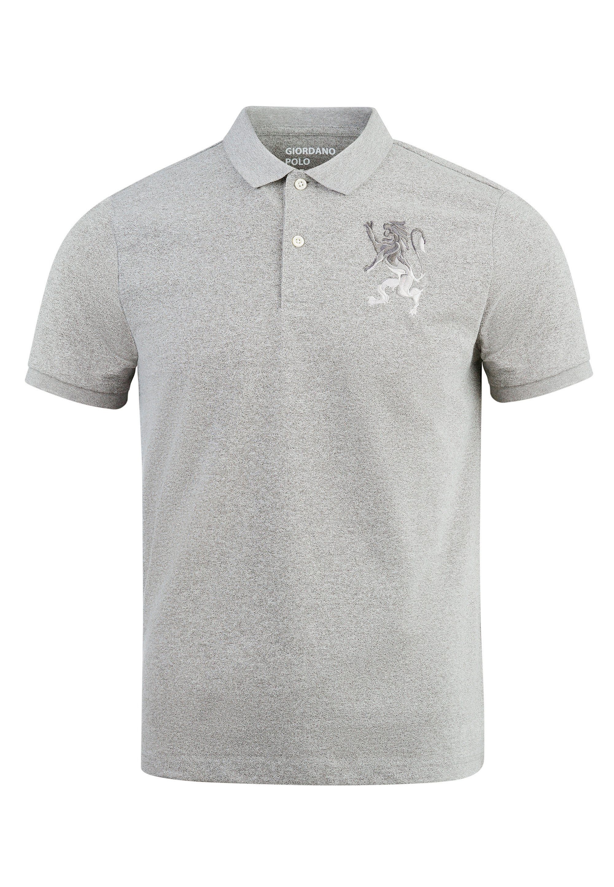 GIORDANO Poloshirt 3D Lion mit hellgrau Stickerei toller