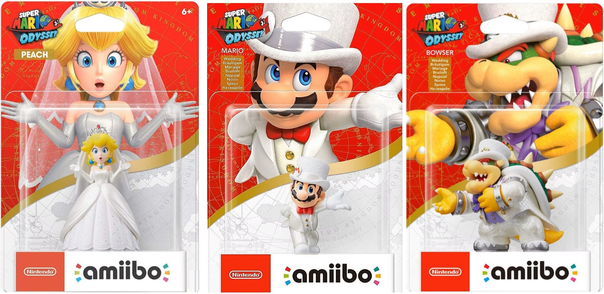 Nintendo Sammelfigur amiibo Hochzeits Mario + Peach + Bowser Mario Odyssey Collection (3er Pack amiibo Figur, 3 St., digitale Inhalte), NFC Funktion