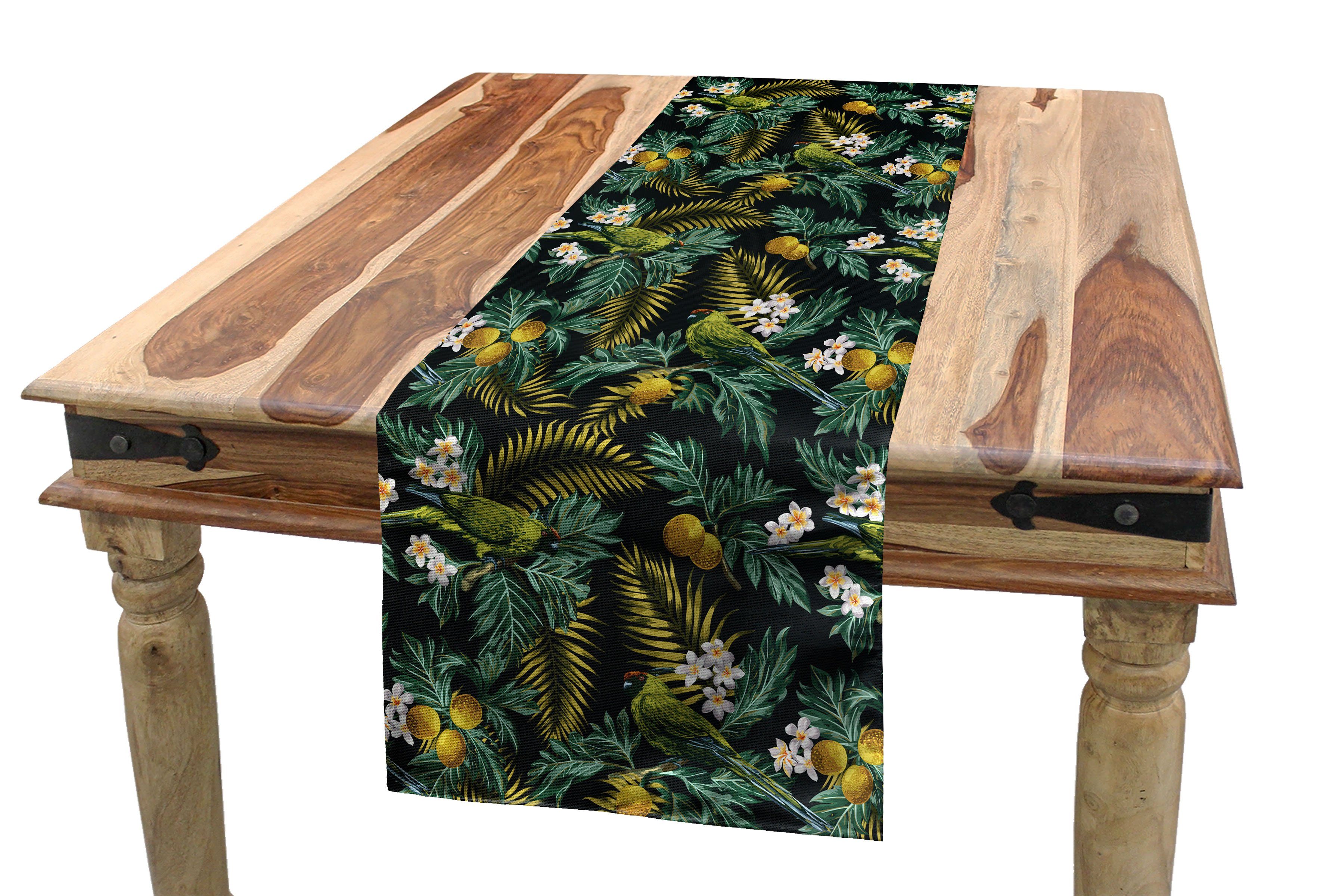 Abakuhaus Tischläufer Esszimmer Küche Rechteckiger Dekorativer Tischläufer, Tropisch Palm Plumeria und Vogel | Tischläufer