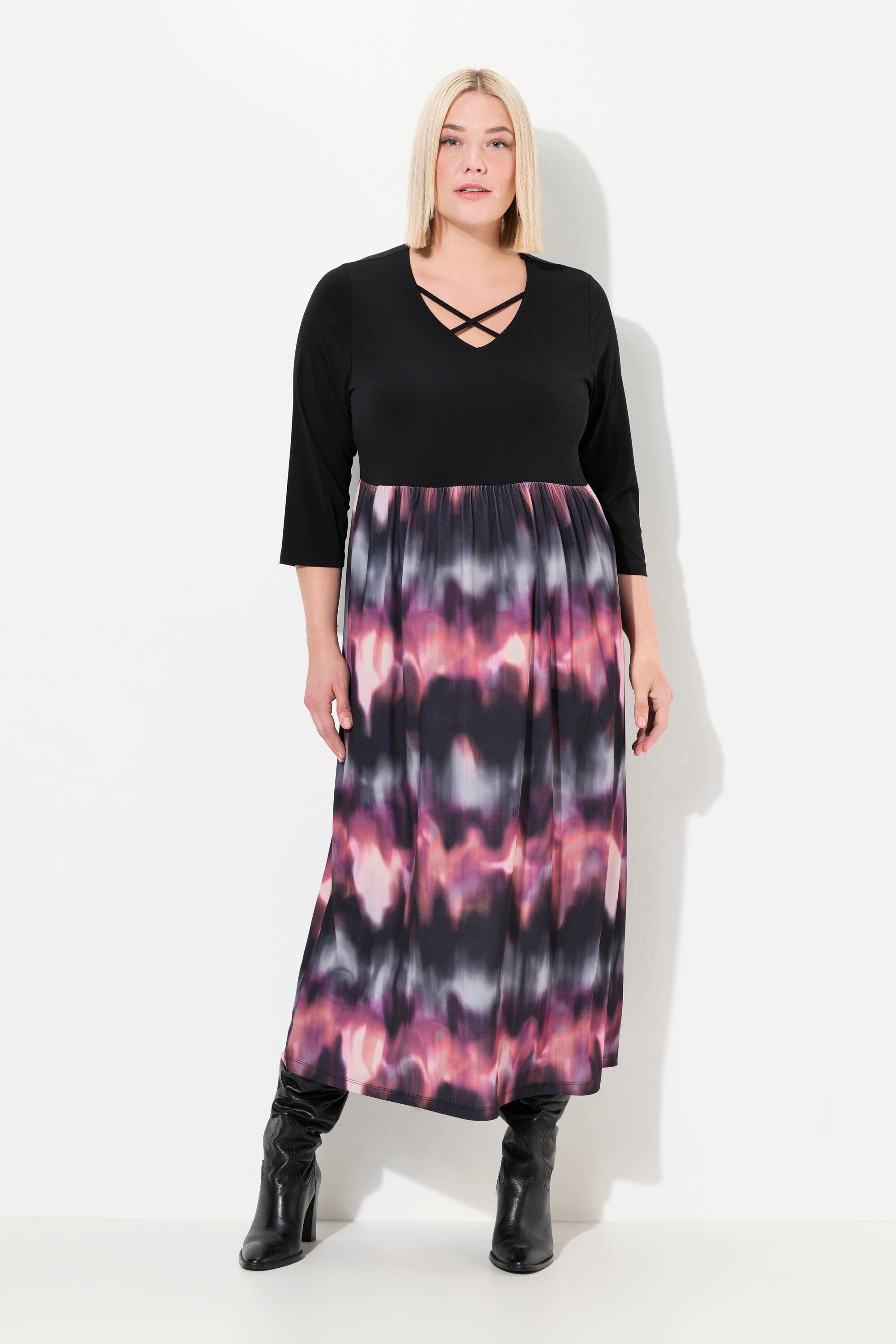Ulla Popken Maxikleid Jerseykleid A-Linie Alloverprint günstig online kaufen