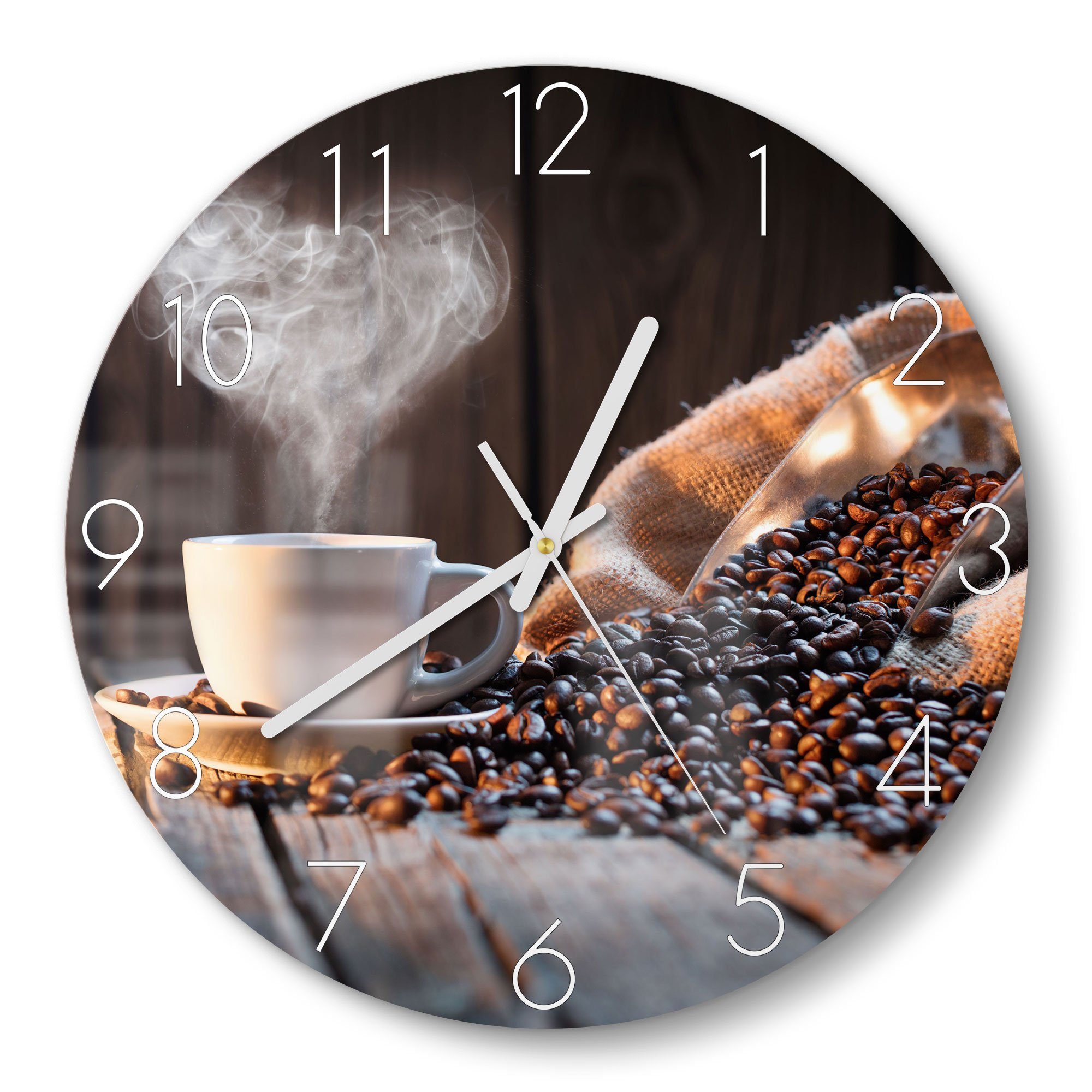 DEQORI Wanduhr 'Rustikale Kaffeeliebe' (Glas Glasuhr günstig online kaufen