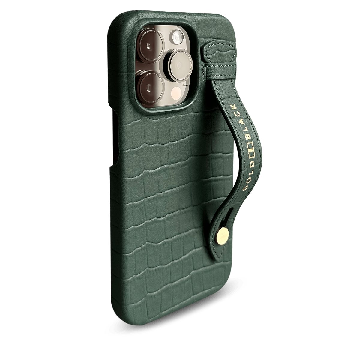 GOLDBLACK Handyhülle GOLDBLACK iPhone 14 Pro Slim Lederhülle Kroko-Prägung grün mit