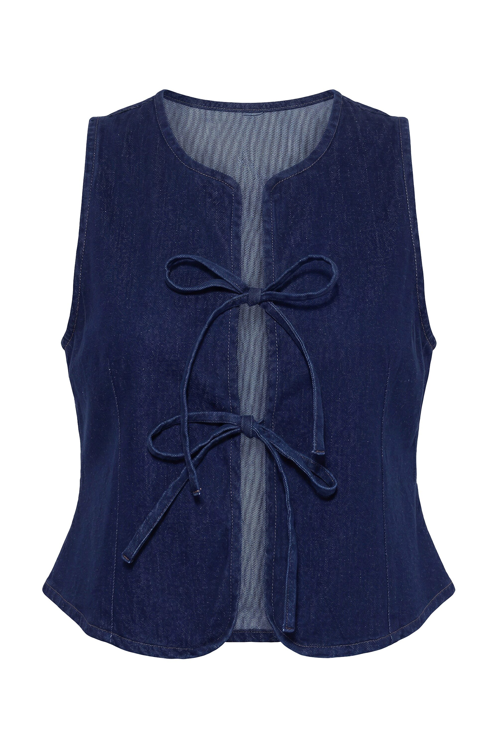Angel of Style Steppweste Jeans-Weste Bindeband-Verschluss Stretchdenim