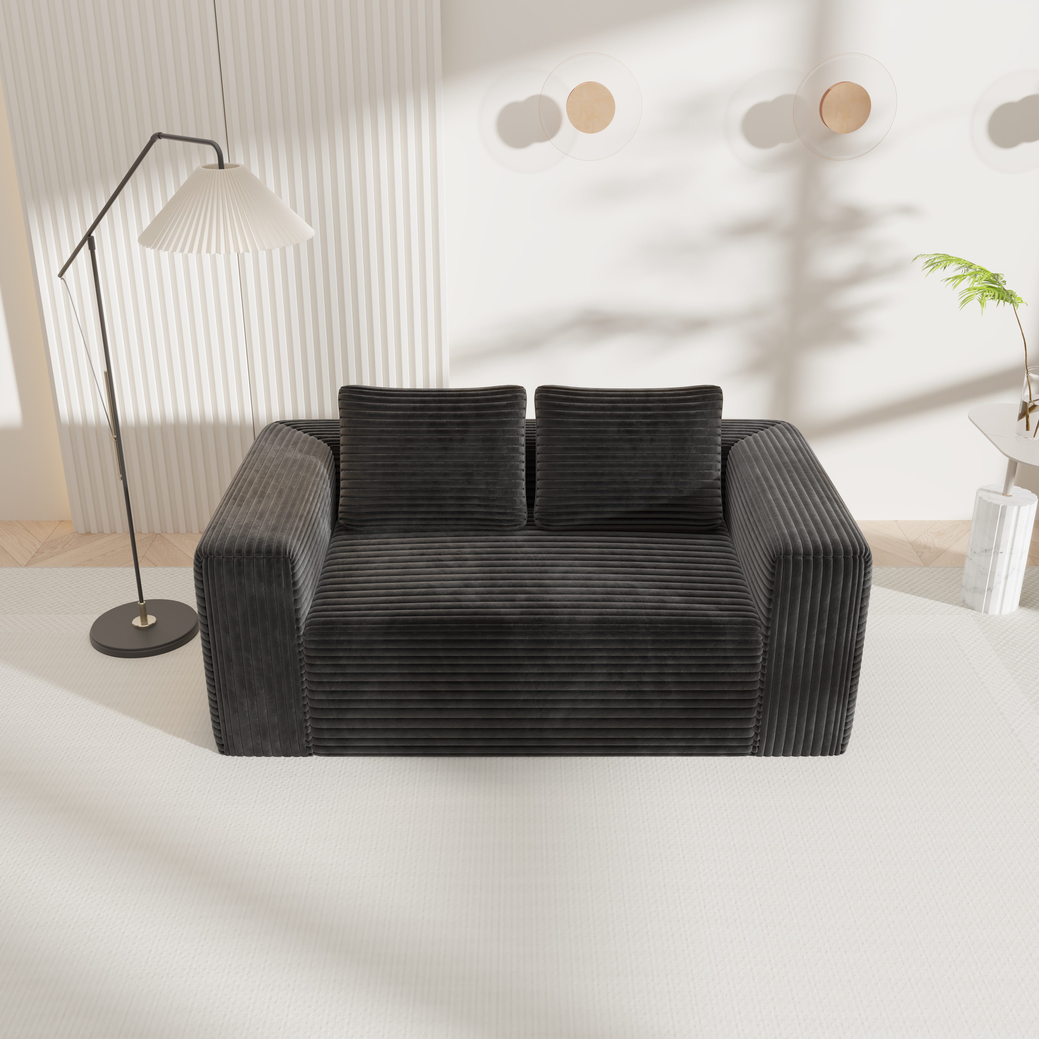 MODFU Sofa 2-Sitzer Loungesofa ohne Gestell, Plüschiges Cord Deep-Seat Sofa, kein Aufbau erforderlich, ideal für kleine Räume, Schlafzimmer, Wohnzimmer und Büro, Bodensofa