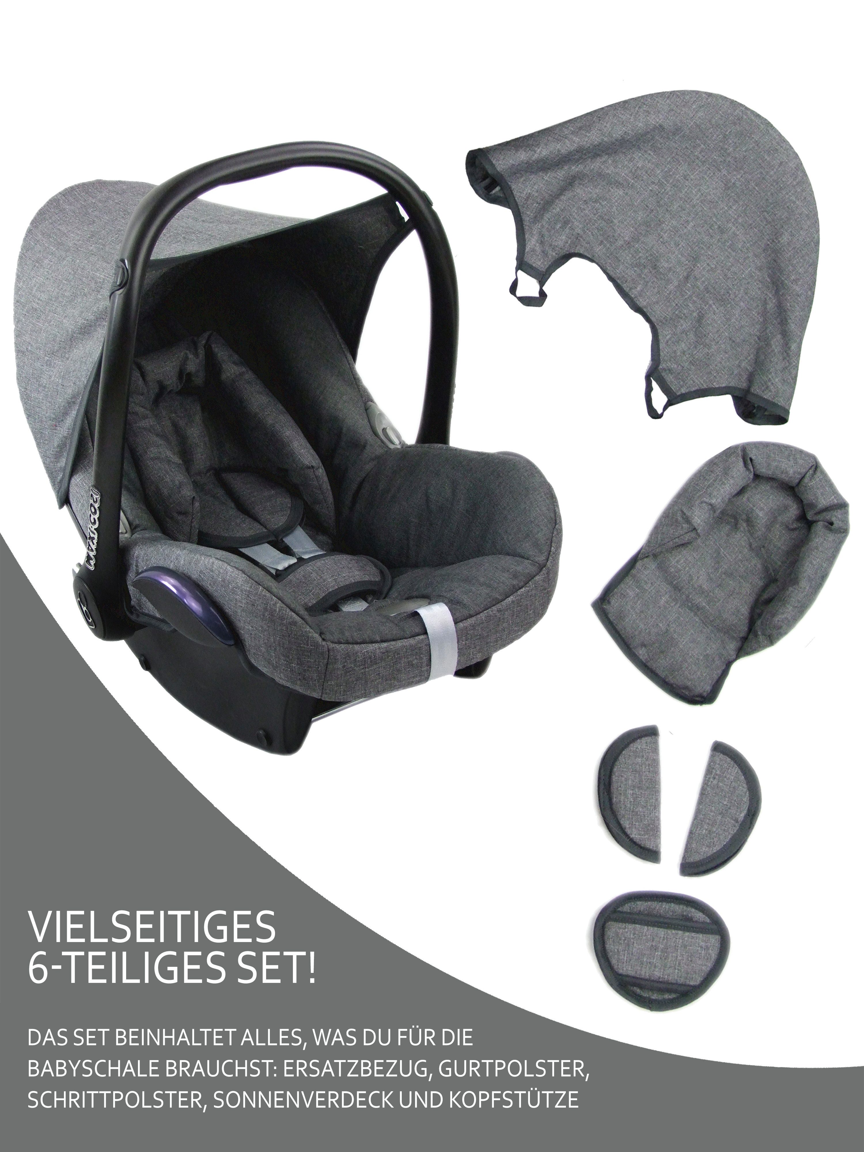 BambiniWelt by Rafael K. Babyschale Ersatzbezug kompatibel mit Maxi Cosi Cabrio Fix Babyschale 6-tlg, ab: 0+, bis: 14 Monate