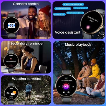 CatShin mit AMOLED Touchscreen Sport Fitness Smartwatch (1.43 Zoll, Android / iOS), Mit Wasserdicht blutdruck Schrittzähler Herzfrequenz Telefonfunktion