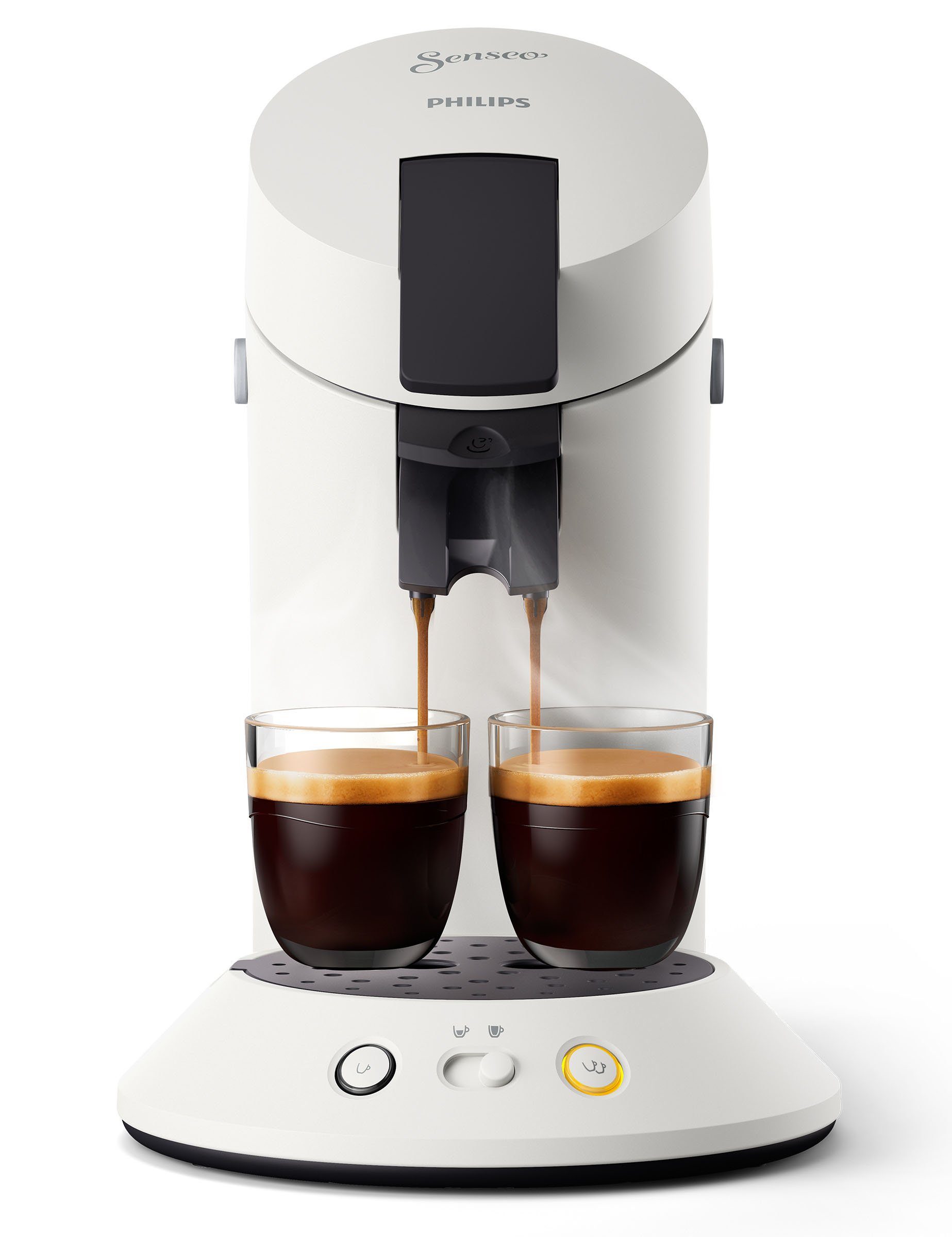 Memo-Funktion, aus Plus €5,-UVP) 80% Senseo +3 Plastik, Gratis-Zugaben recyceltem Original Kaffeespezialitäten, (Wert Philips CSA210/10, Kaffeepadmaschine