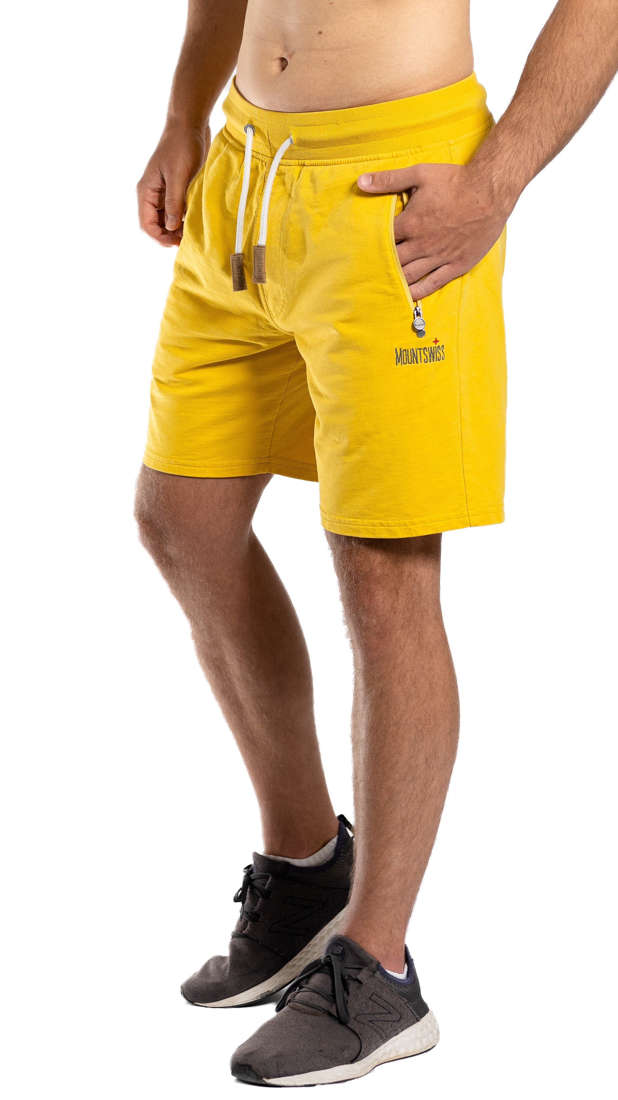 Swiss (1-tlg) mit Liam Reißverschluss kurze Freizeithose gelb Gesäßtasche Herren Seitentaschen Shorts Kurze Mount Mount Swiss I +