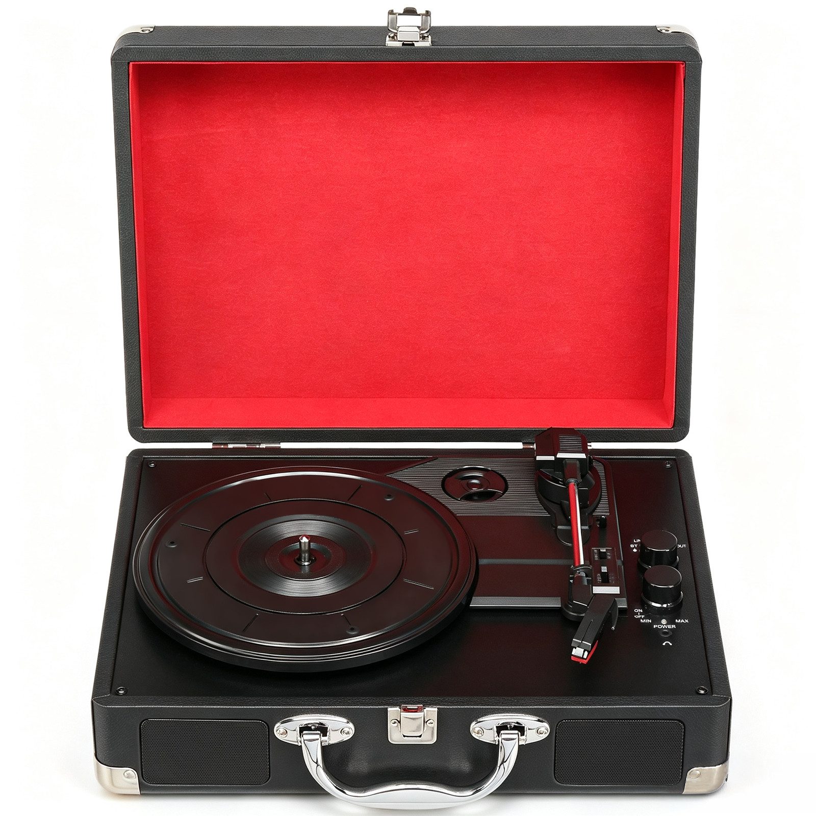 LALAHO Koffer‑Plattenspieler Retro, integrierte Stereo‑Lautsprecher Plattenspieler (mit Bluetooth, 3 Geschwindigkeiten, integrierte Lautsprecher)