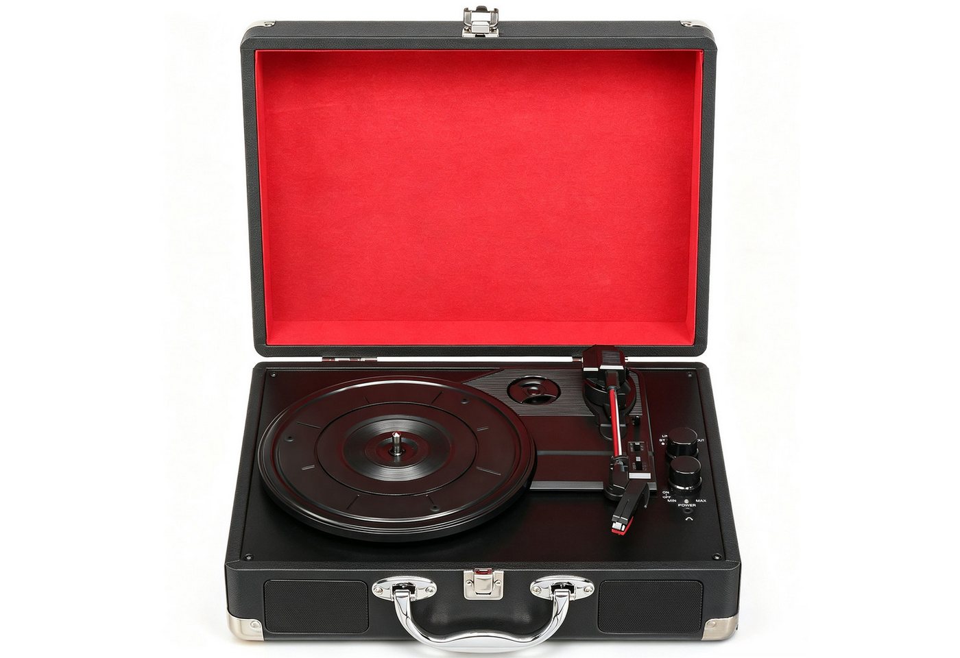 LALAHO Koffer‑Plattenspieler Retro, integrierte Stereo‑Lautsprecher Plattenspieler (mit Bluetooth, 3 Geschwindigkeiten, integrierte Lautsprecher)