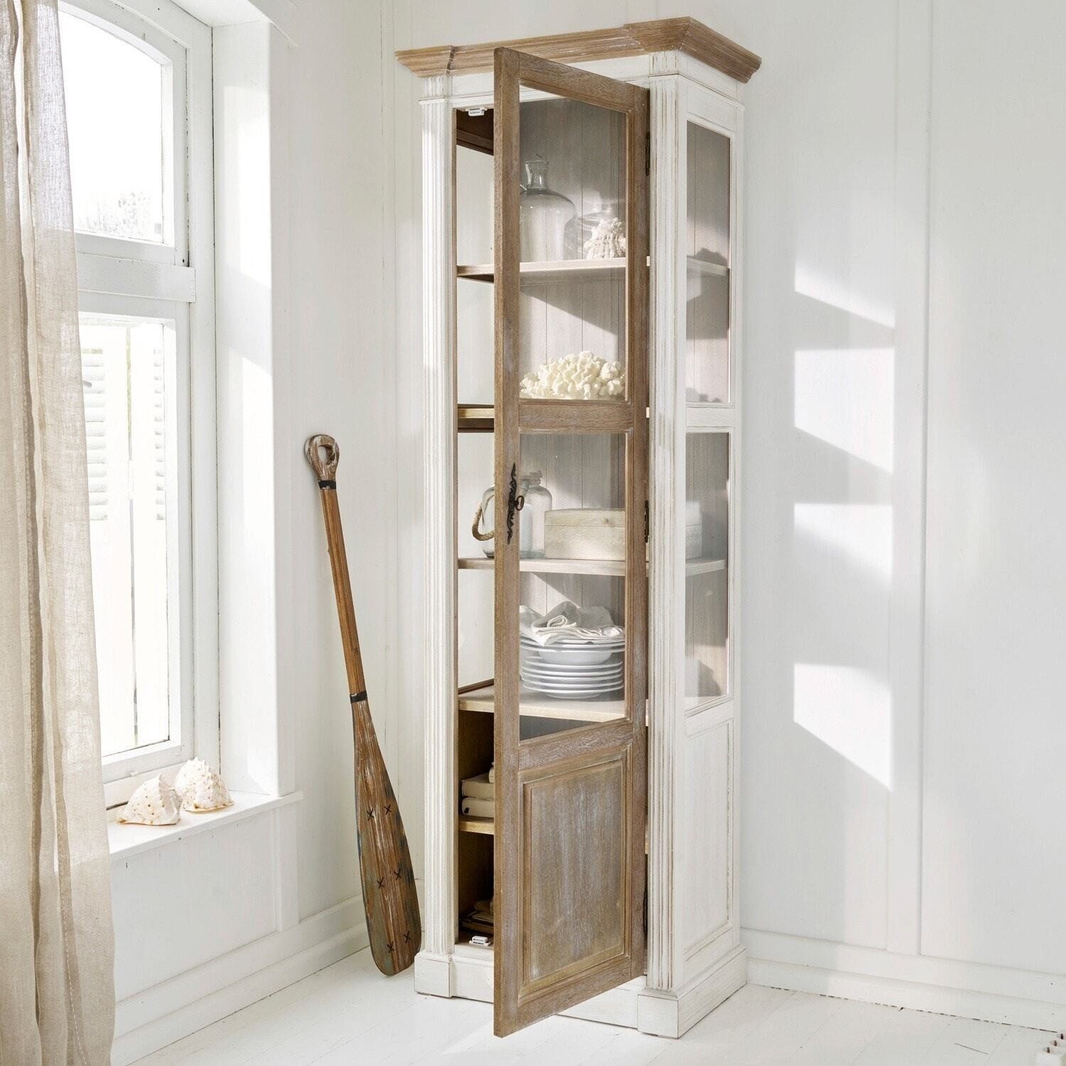 Mirabeau Standvitrine Schrank Coverton antikbraun/antikweiß