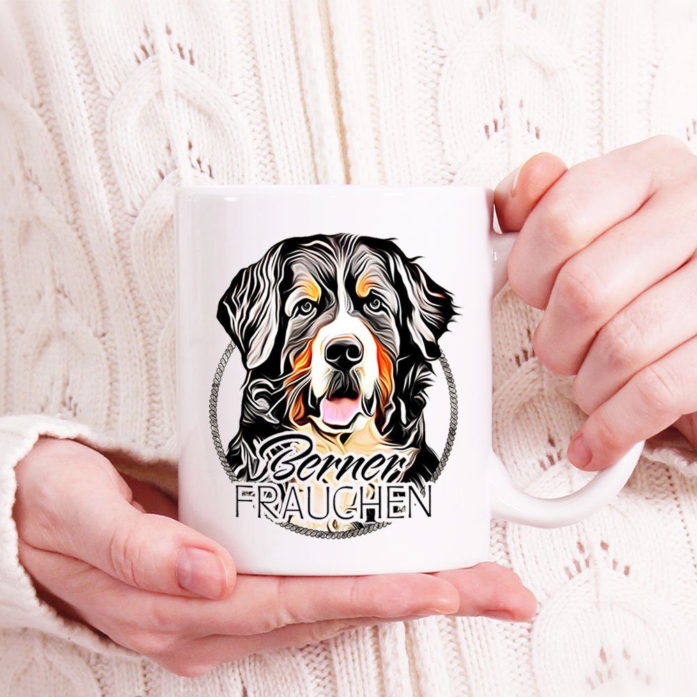 Cadouri Tasse BERNER 330 Kaffeetasse handgefertigt, für ml - Hunderasse, beidseitig FRAUCHEN bedruckt, Geschenk, Hundefreunde, Keramik, mit