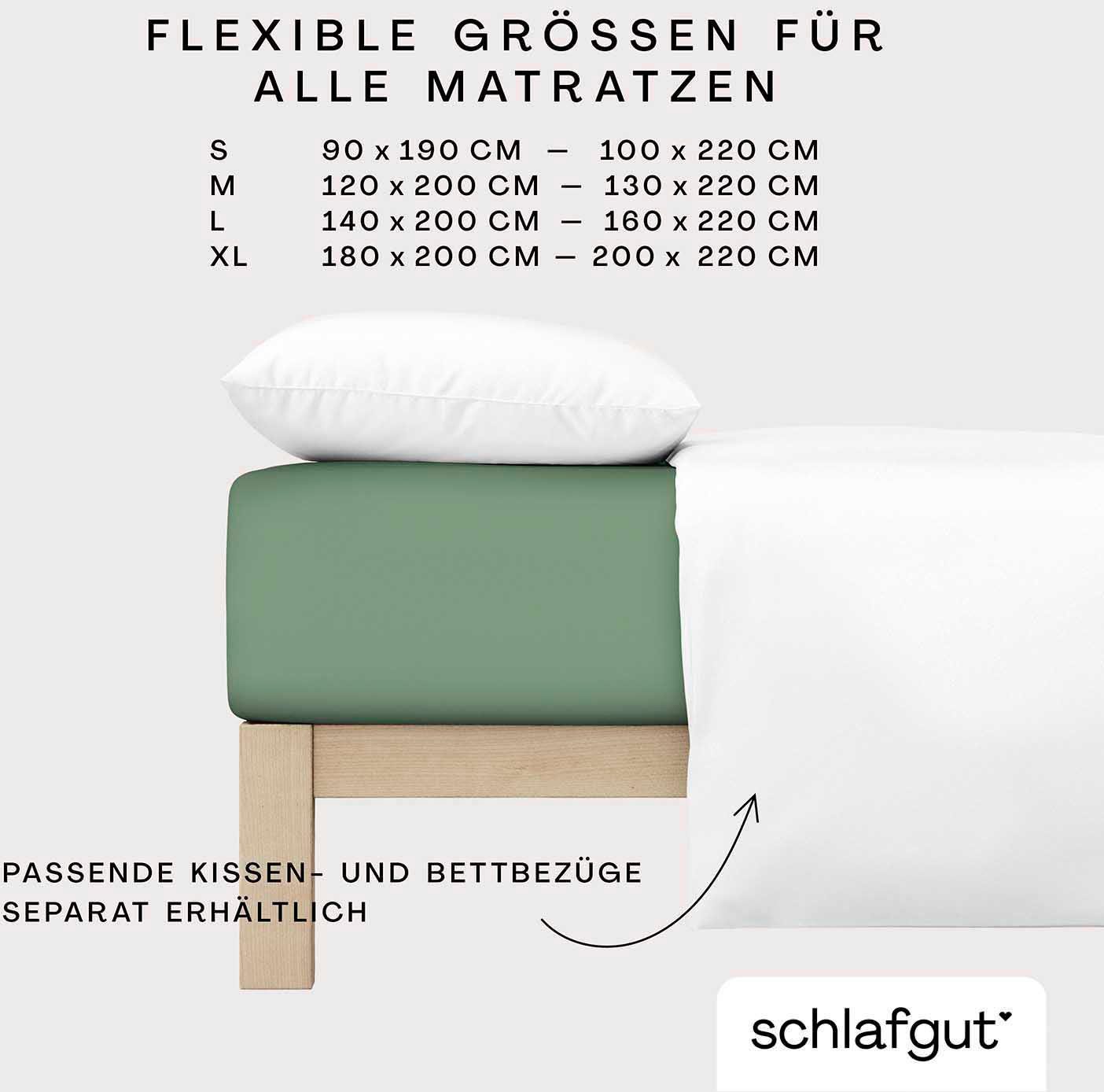 Schlafgut Spannbettlaken PREMIUM Mako-Zwirn-Jersey, 220 g/m², 95% Bio-Baumwolle, 5% Elasthan, Mako-Zwirn-Jersey, Gummizug: rundum, (1 Stück), Bettlaken bis 30 cm Höhe, PREMIUM-Qualität langlebig, perfekter Sitz