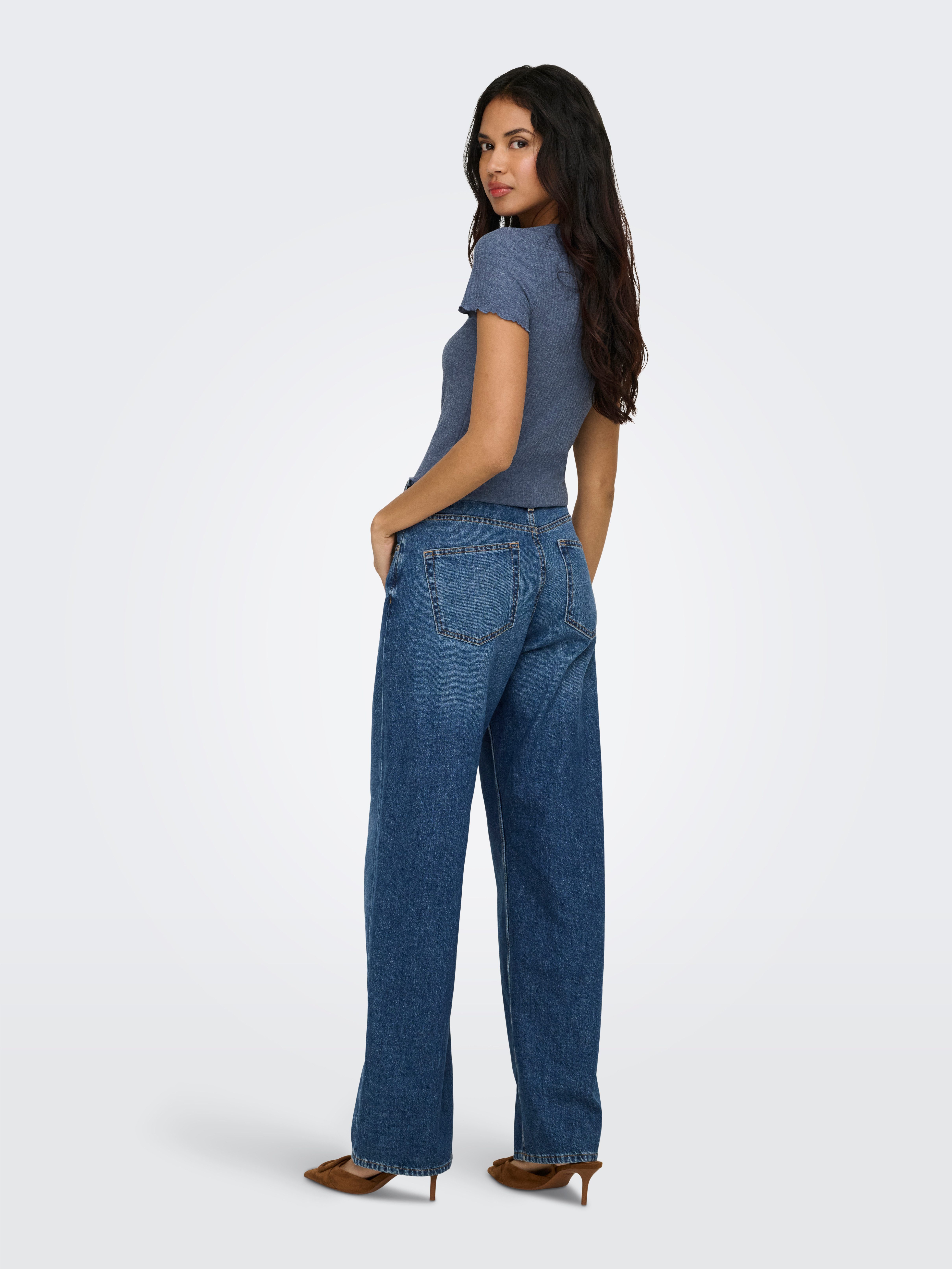 ONLY Rundhalsshirt ONLEMMA S/S SHORT TOP NOOS JRS Rundhals, modisch, regular fit, gewellter Abschluss, unifarben