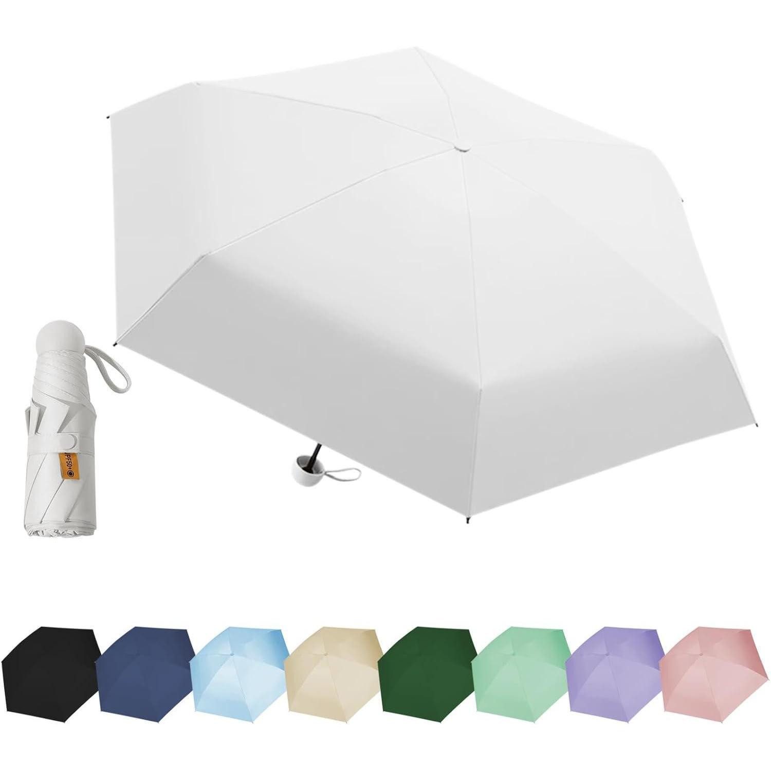 LuxusKollektion Taschenregenschirm Regenschirm Mini 6 Knochen UV Schutz Sonnenschutz hellweiß
