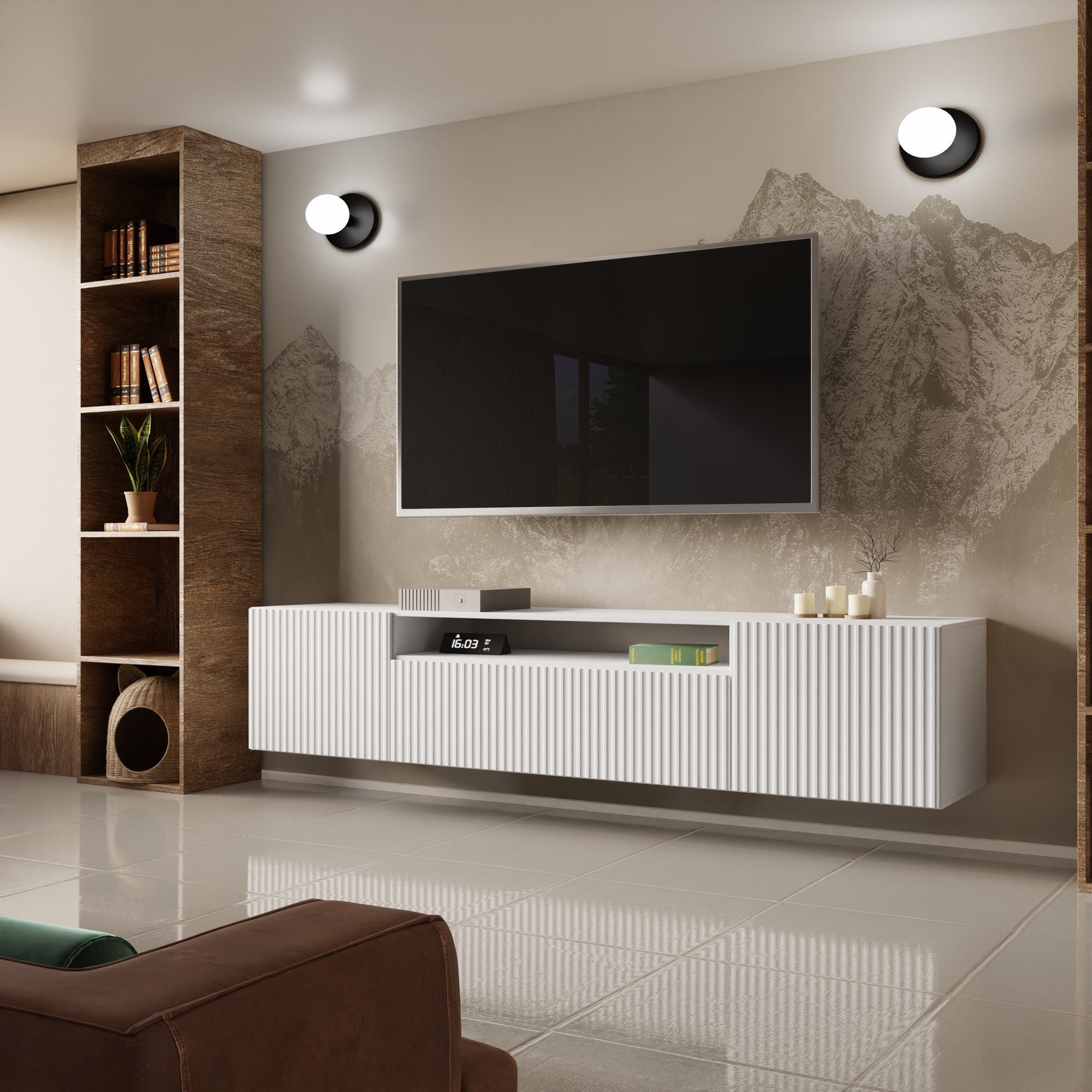Beautysofa TV-Schrank Moderner Hängeschrank mit gefräster NEO-Front (B:200/ günstig online kaufen