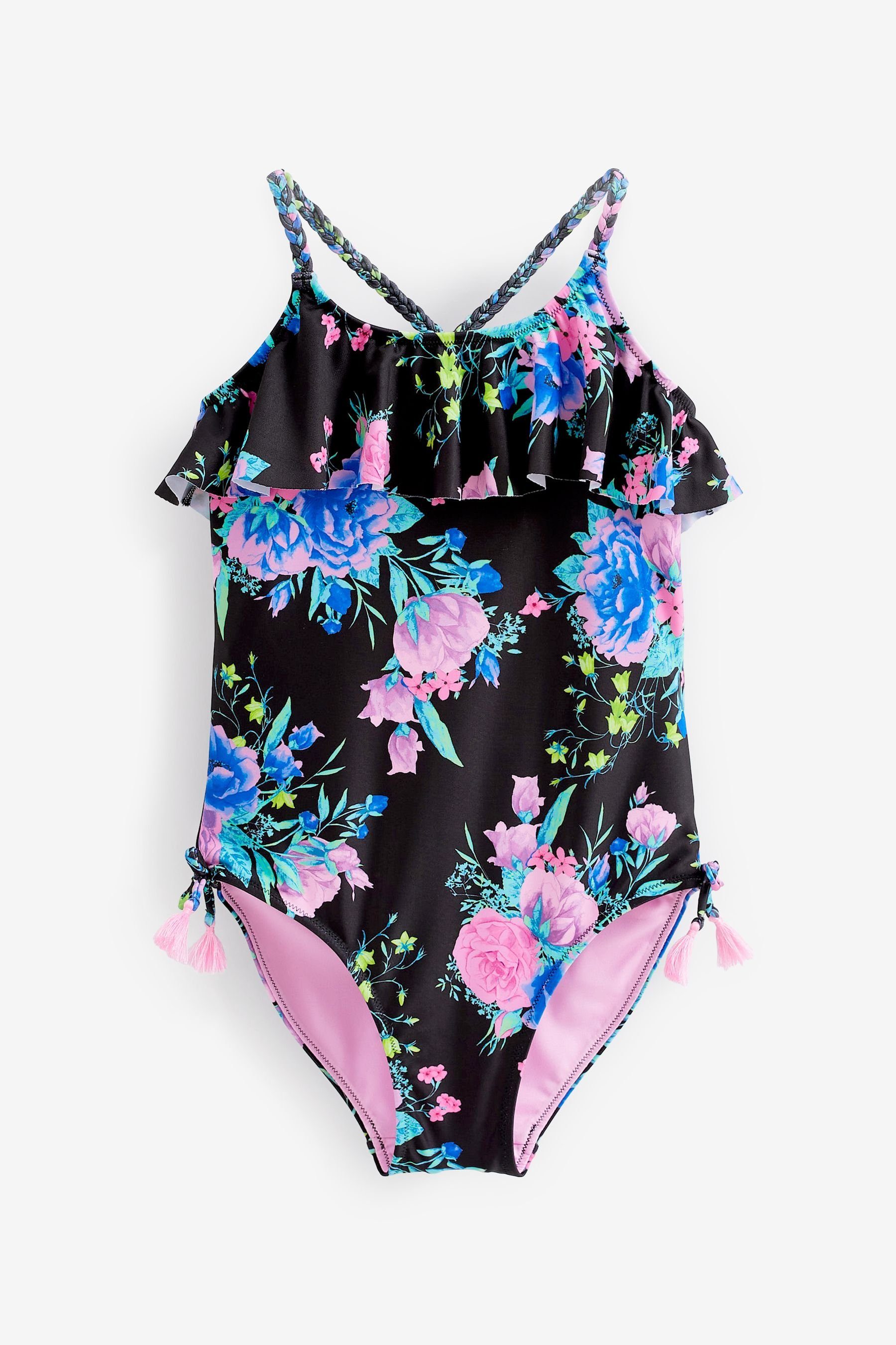[Übersee-Standard] Next Badeanzug (1-St) Rüschen Black/Pink Badeanzug mit Floral