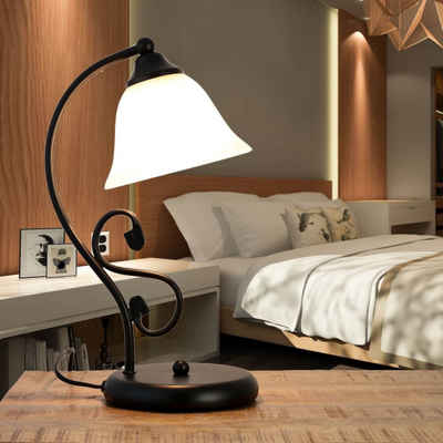 Licht-Erlebnisse Nachttischlampe »DOROTHEA«, Tischleuchte Landhausstil Nachttisch Alabaster Glas 21cm Lampe