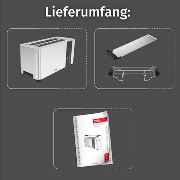 Zilan Toaster ZLN-6234, 2 lange Schlitze, für 4 Scheiben, 1400 W, Edelstahl Gehäuse,Brötchenaufsatz,Krümelschublade