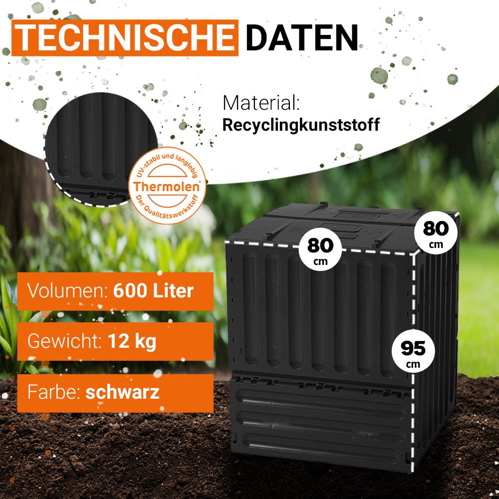 GARANTIA Komposter ECO-KING Komposter 600 Liter schwarz, 600 l